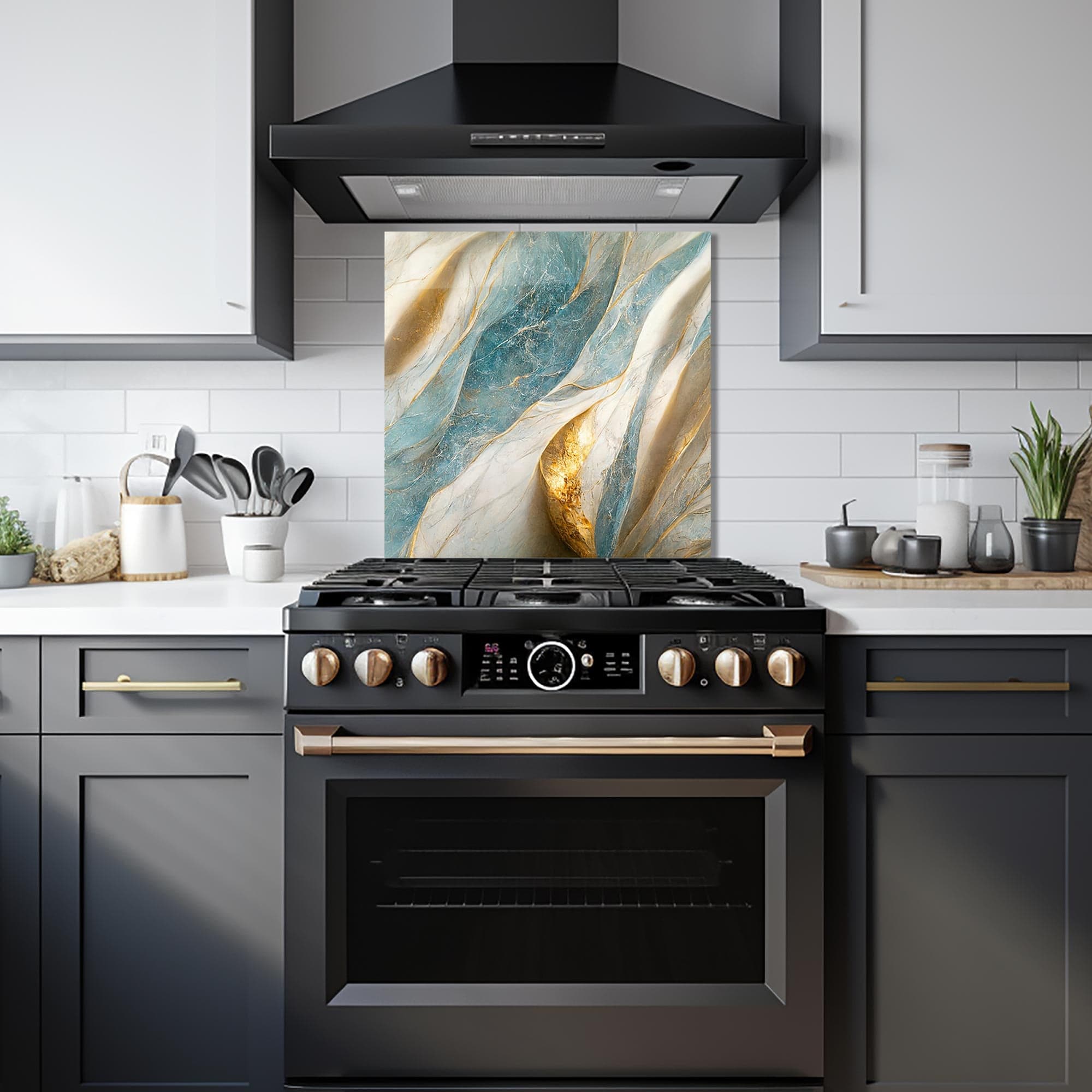 Artronauts Glass Print 60x60 cm | 23.6"x23.6" Blue & Yellow Abstract - Glass Splashback