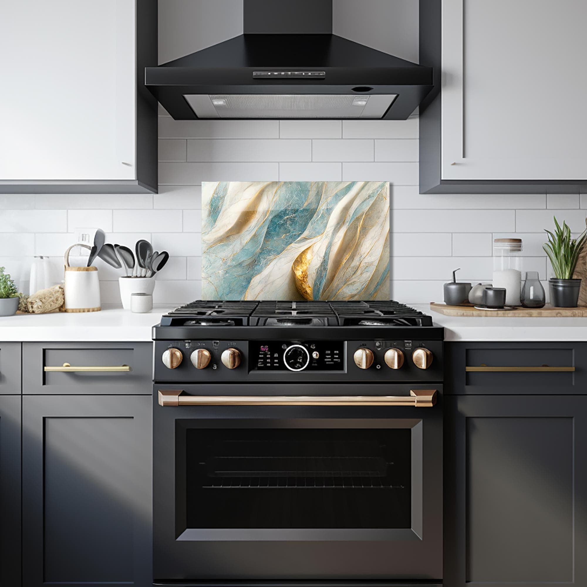 Artronauts Glass Print 72x46 cm | 28.3"x18.1" Blue & Yellow Abstract - Glass Splashback