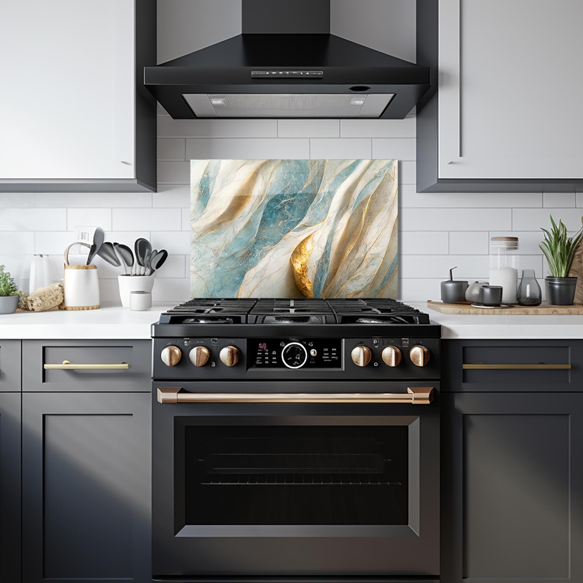 Artronauts Glass Print 90x60 cm | 35.4"x23.6" Blue & Yellow Abstract - Glass Splashback