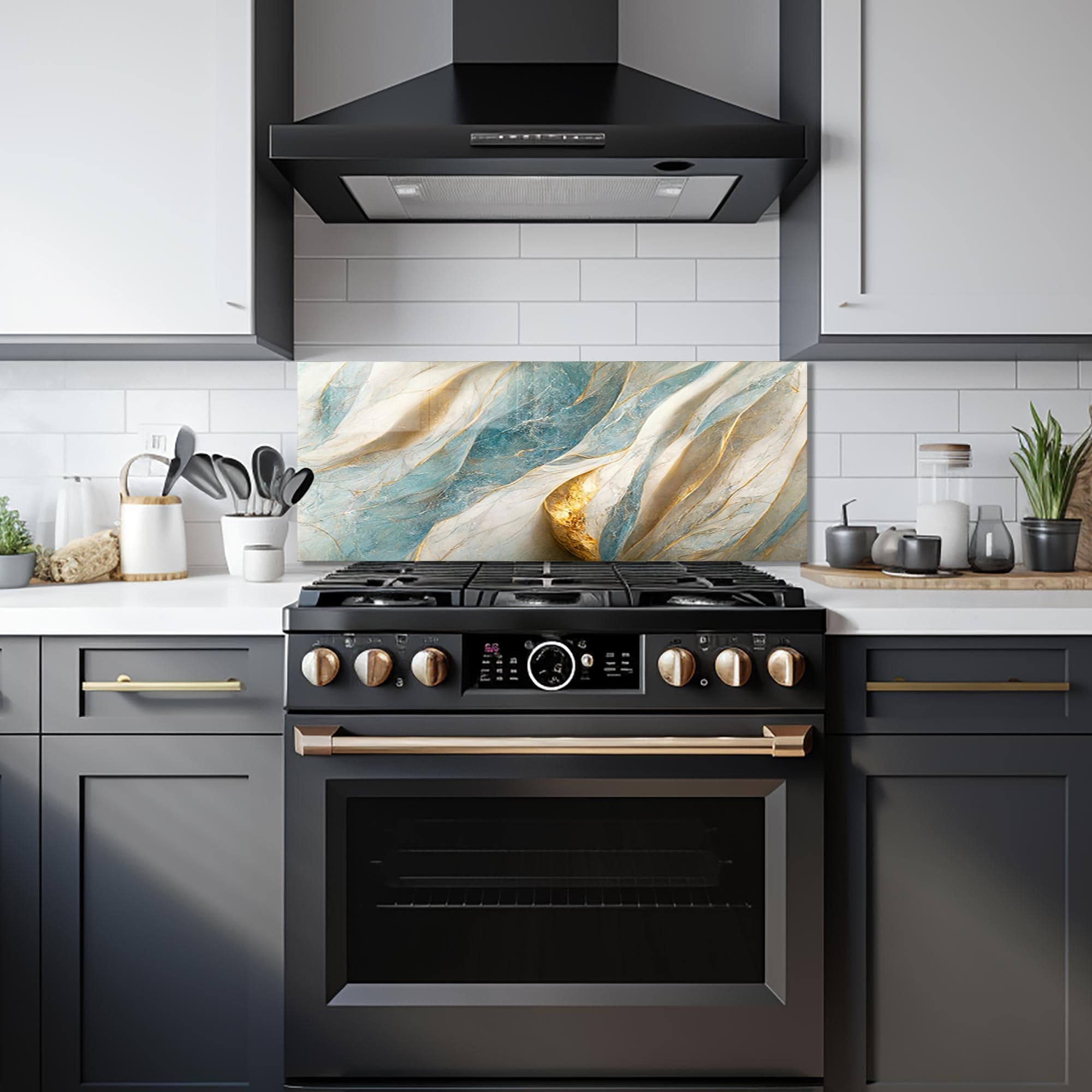 Artronauts Glass Print 92x36 cm | 36.2"x14.2" Blue & Yellow Abstract - Glass Splashback