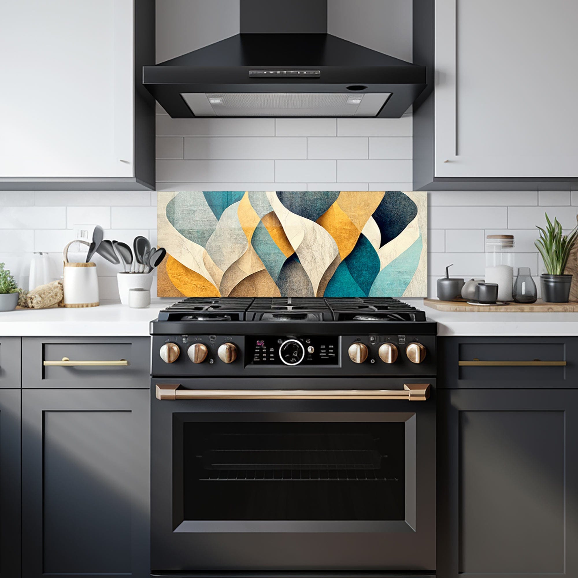 Artronauts Glass Print 92x36 cm | 36.2"x14.2" Abstract Leaves - Glass Splashback