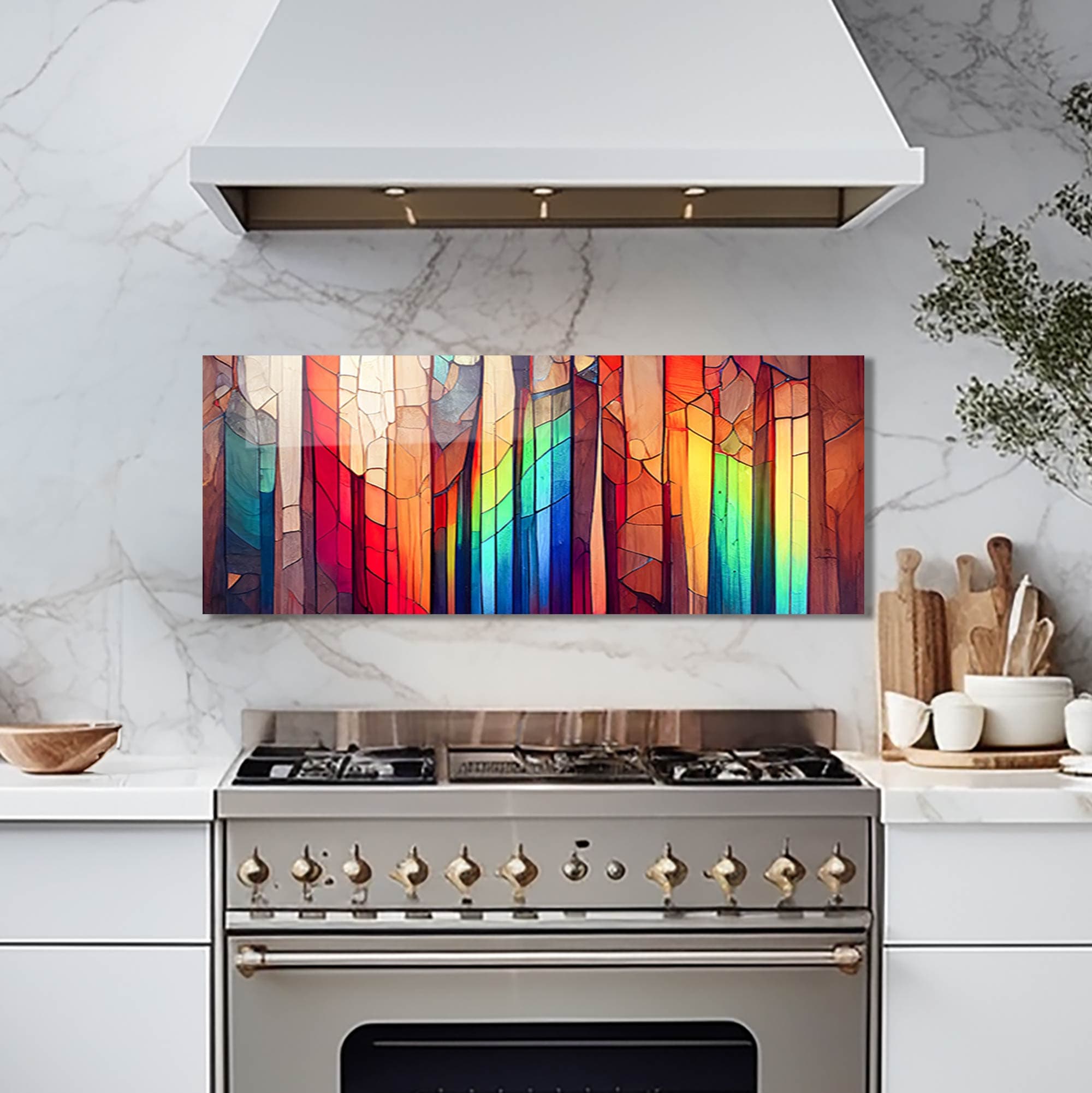 Artronauts Glass Print 92x36 cm | 36.2"x14.2" Colourful Stripes - Glass Splashback