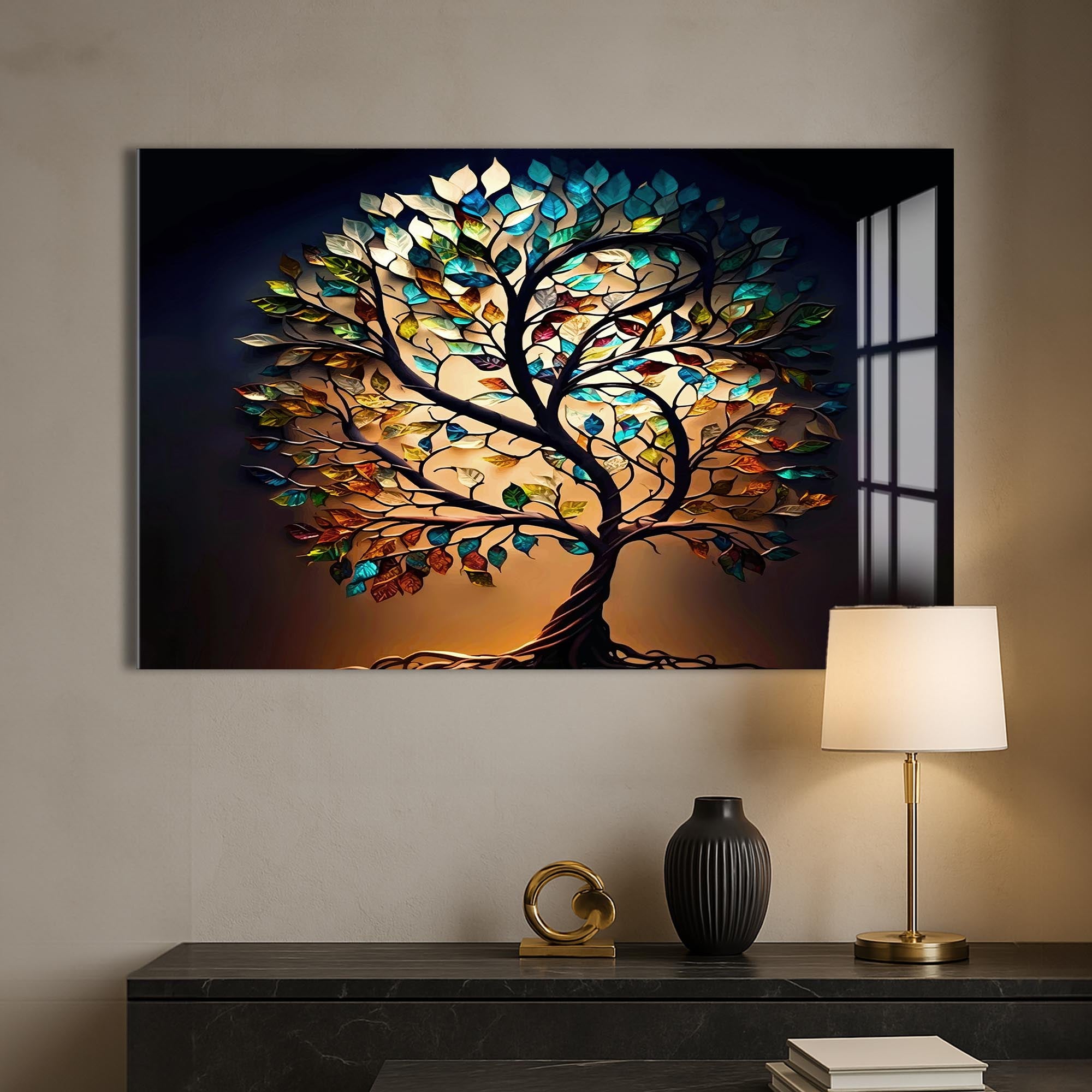 Roots of Light-Tree Of Life Tempered Glass Wall Art