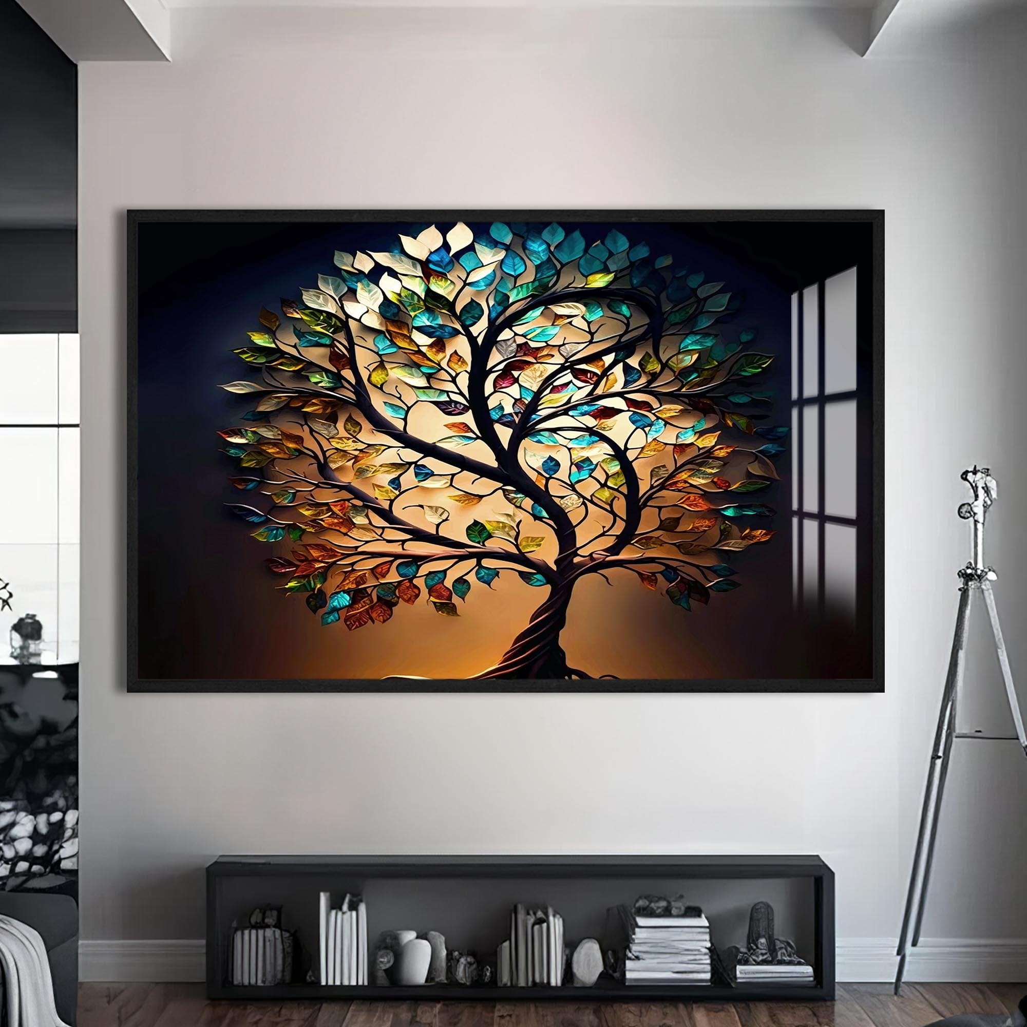 Artronauts Glass Print S | 72x46 cm | 28.3"x18.1" / Black Roots of Light-Tree Of Life Tempered Glass Wall Art