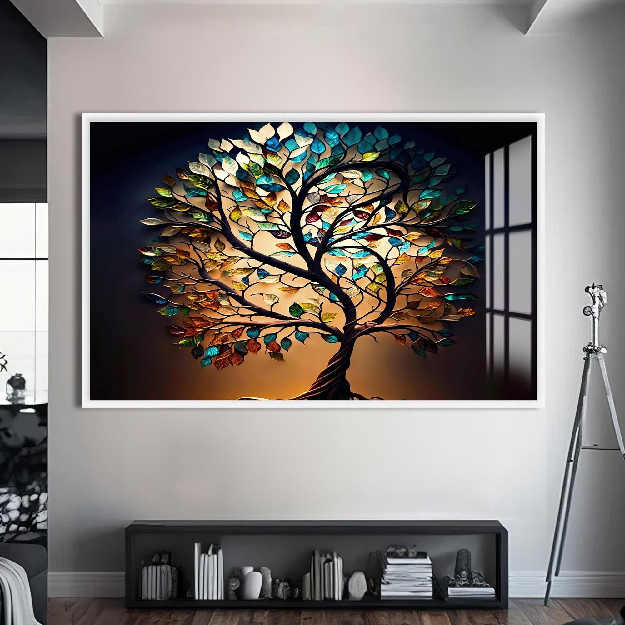 Artronauts Glass Print S | 72x46 cm | 28.3"x18.1" / White Roots of Light-Tree Of Life Tempered Glass Wall Art