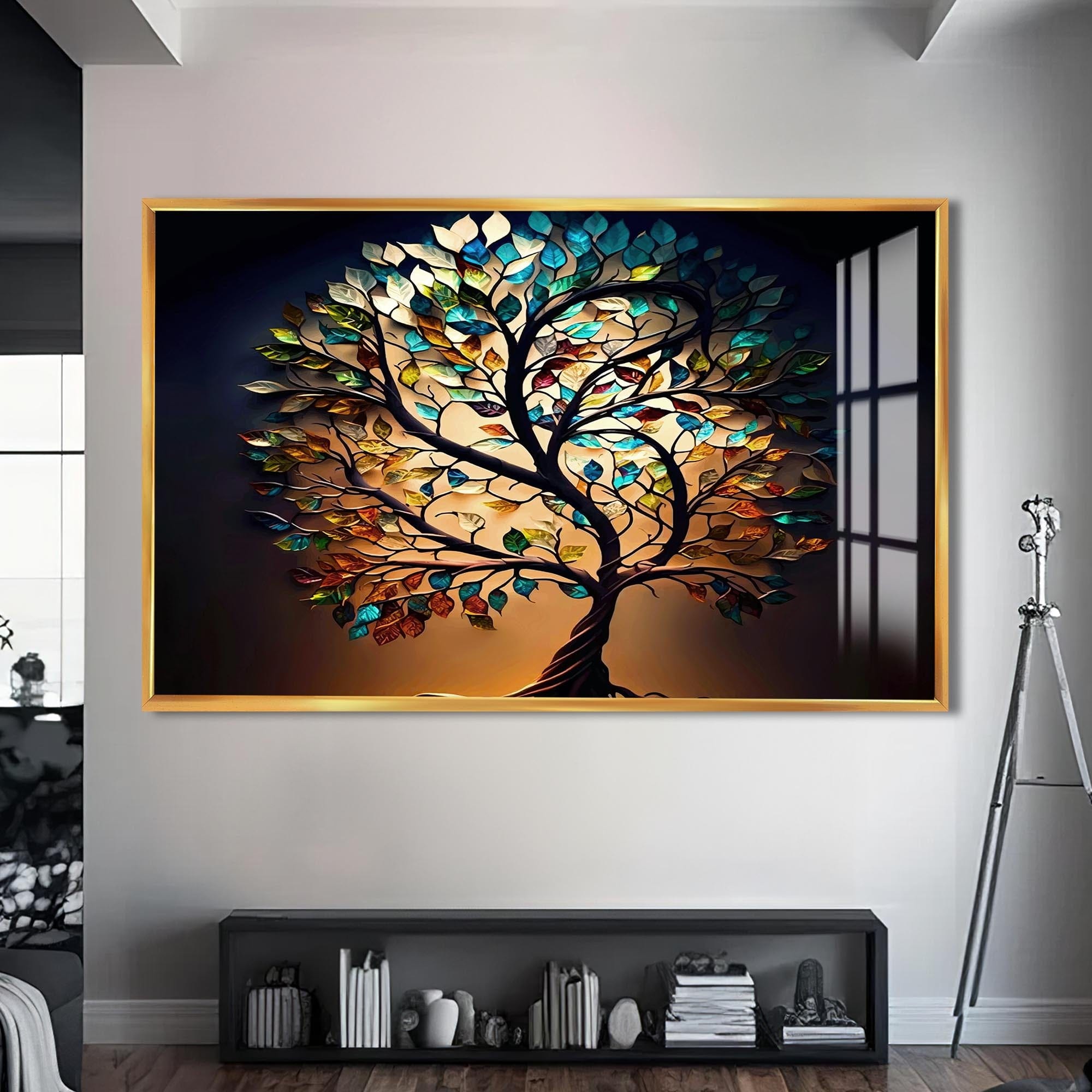 Artronauts Glass Print S | 72x46 cm | 28.3"x18.1" / Gold Roots of Light-Tree Of Life Tempered Glass Wall Art