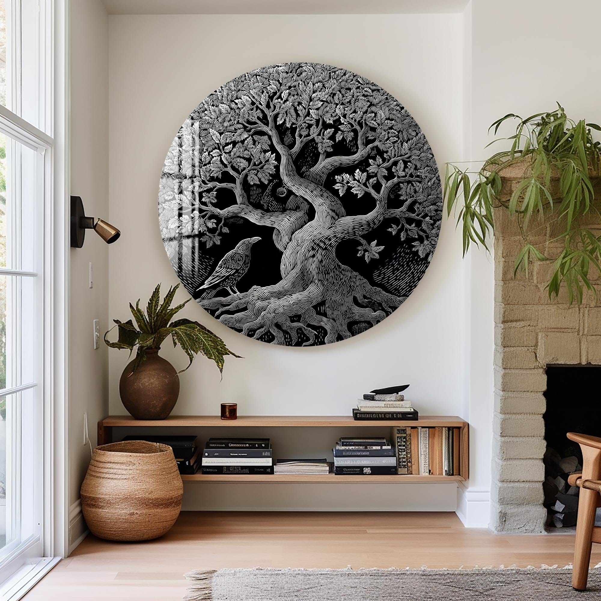 Artronauts Glass Print Raven Tree Roots - Tempered Glass Wall Art