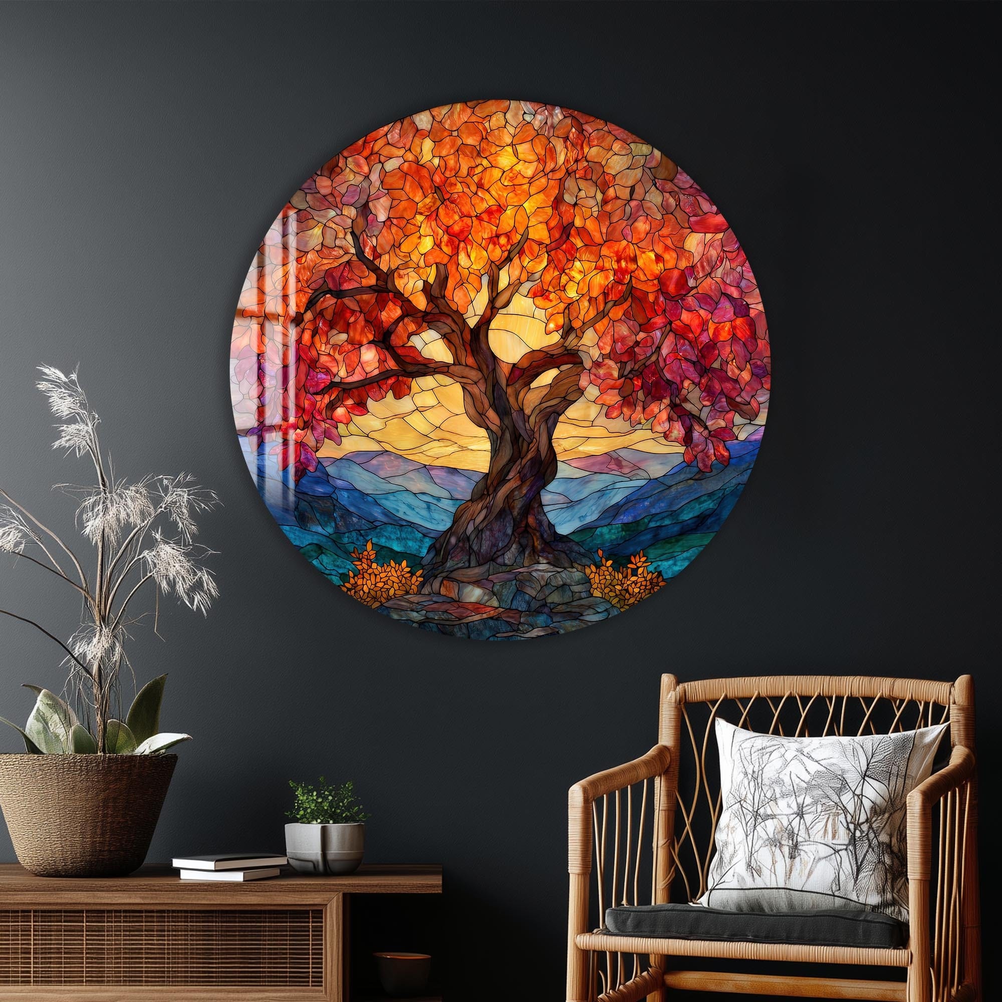 Artronauts Glass Print Sunset Mountain Tree - Tempered Glass Wall Art