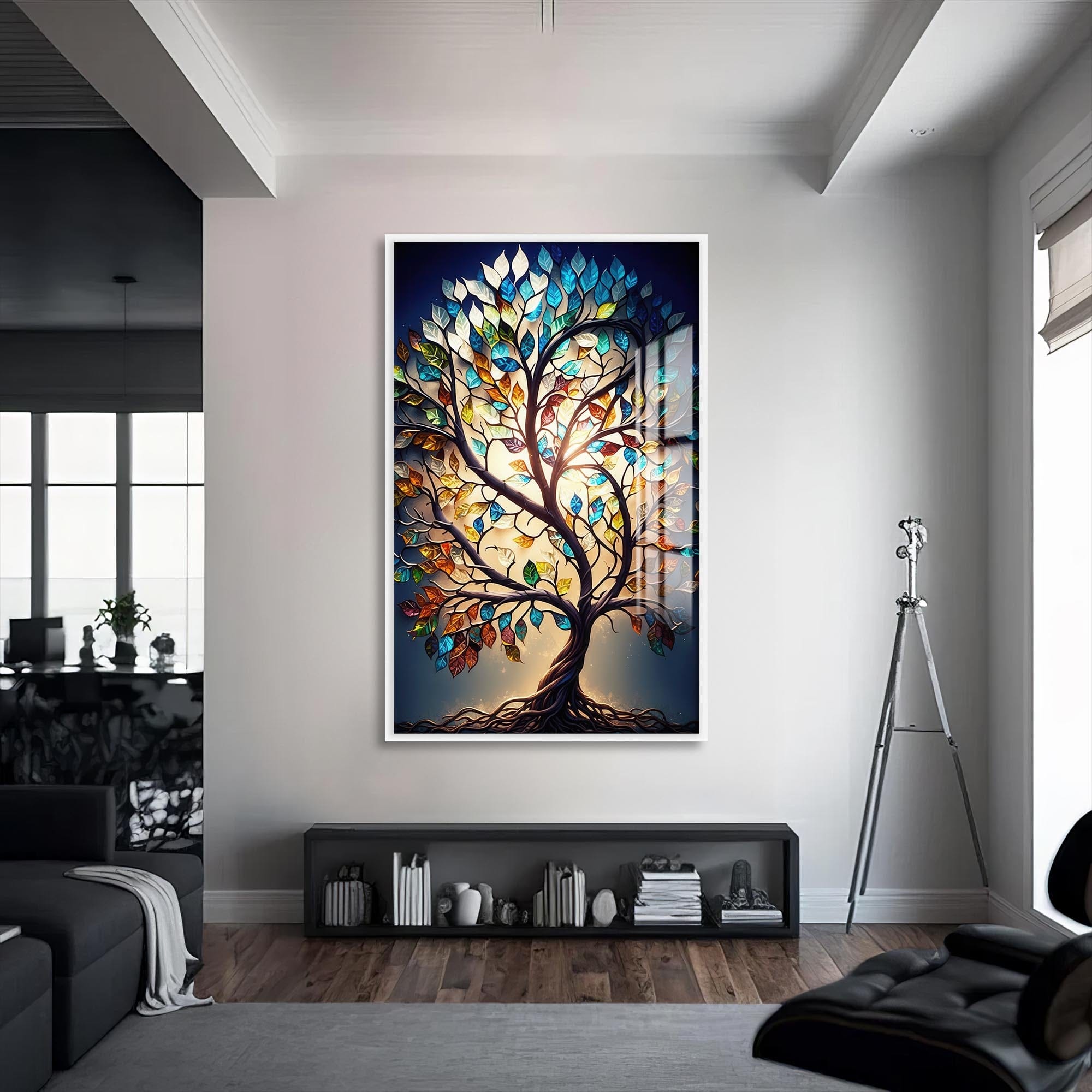 Artronauts Glass Print S | 72x46 cm | 28.3"x18.1" / White Luminara Roots-Tree Of Life Tempered Glass Wall Art