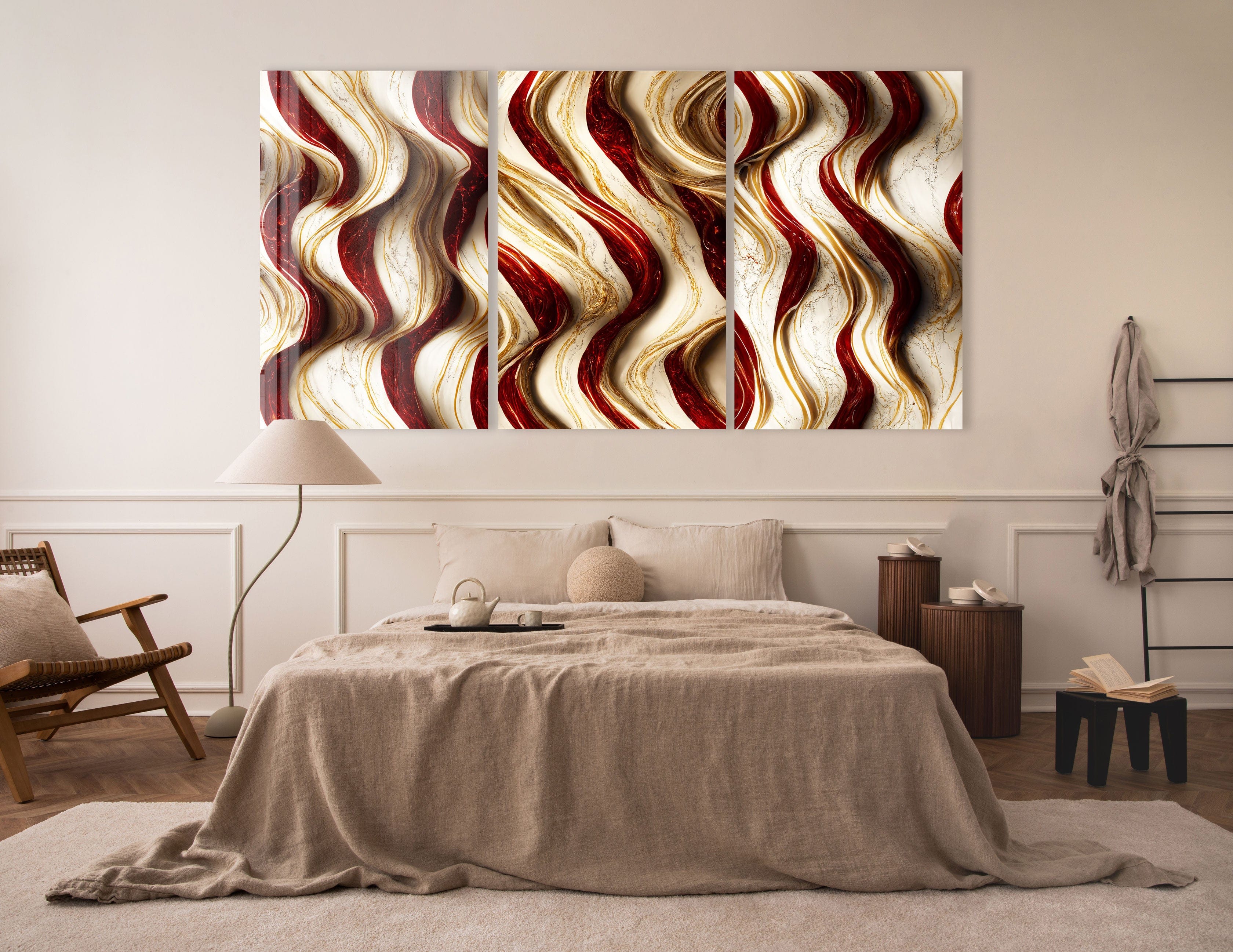 Artronauts Glass Print Red & Golden Waves - Trinity