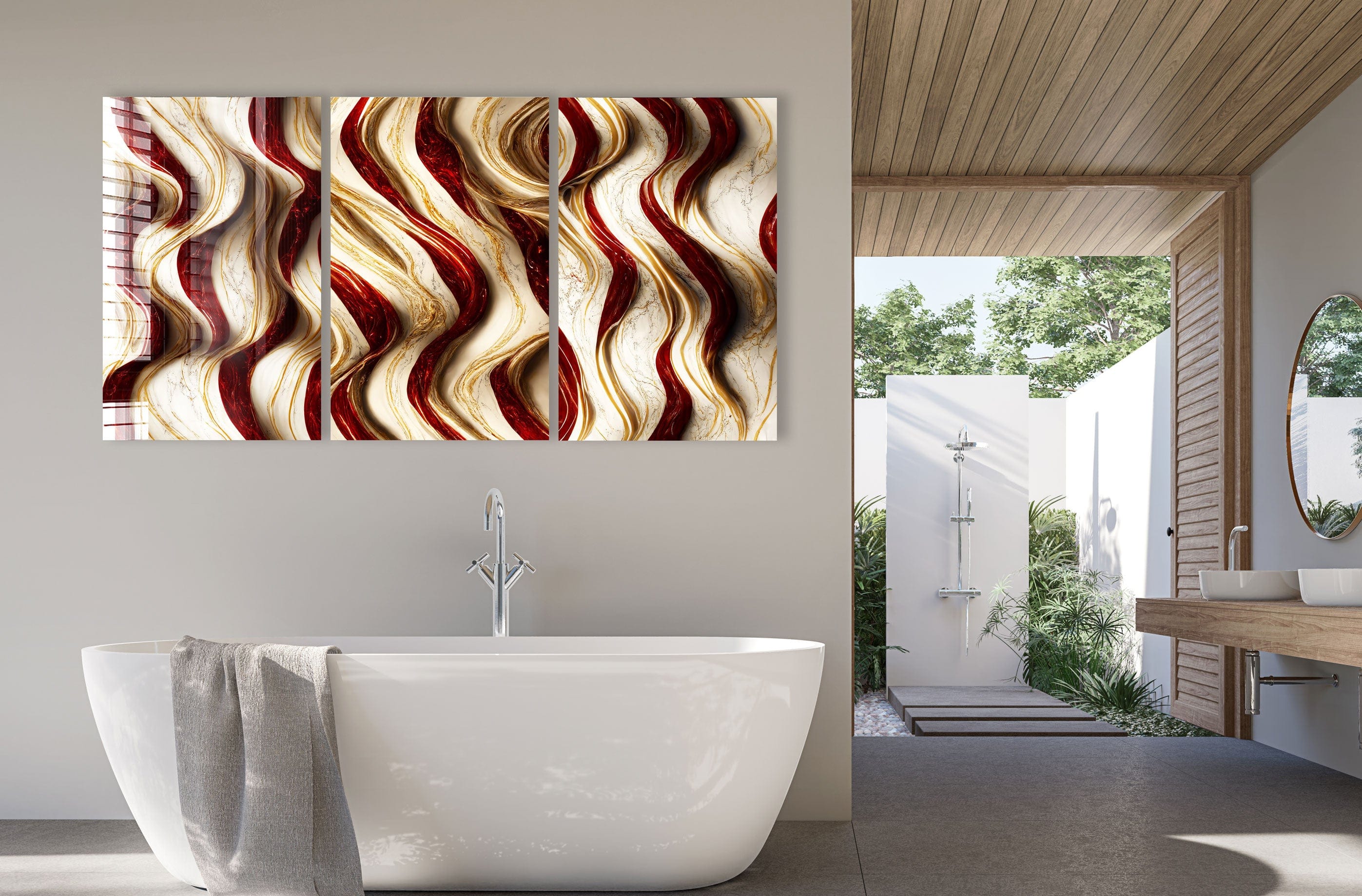 Artronauts Glass Print Red & Golden Waves - Trinity