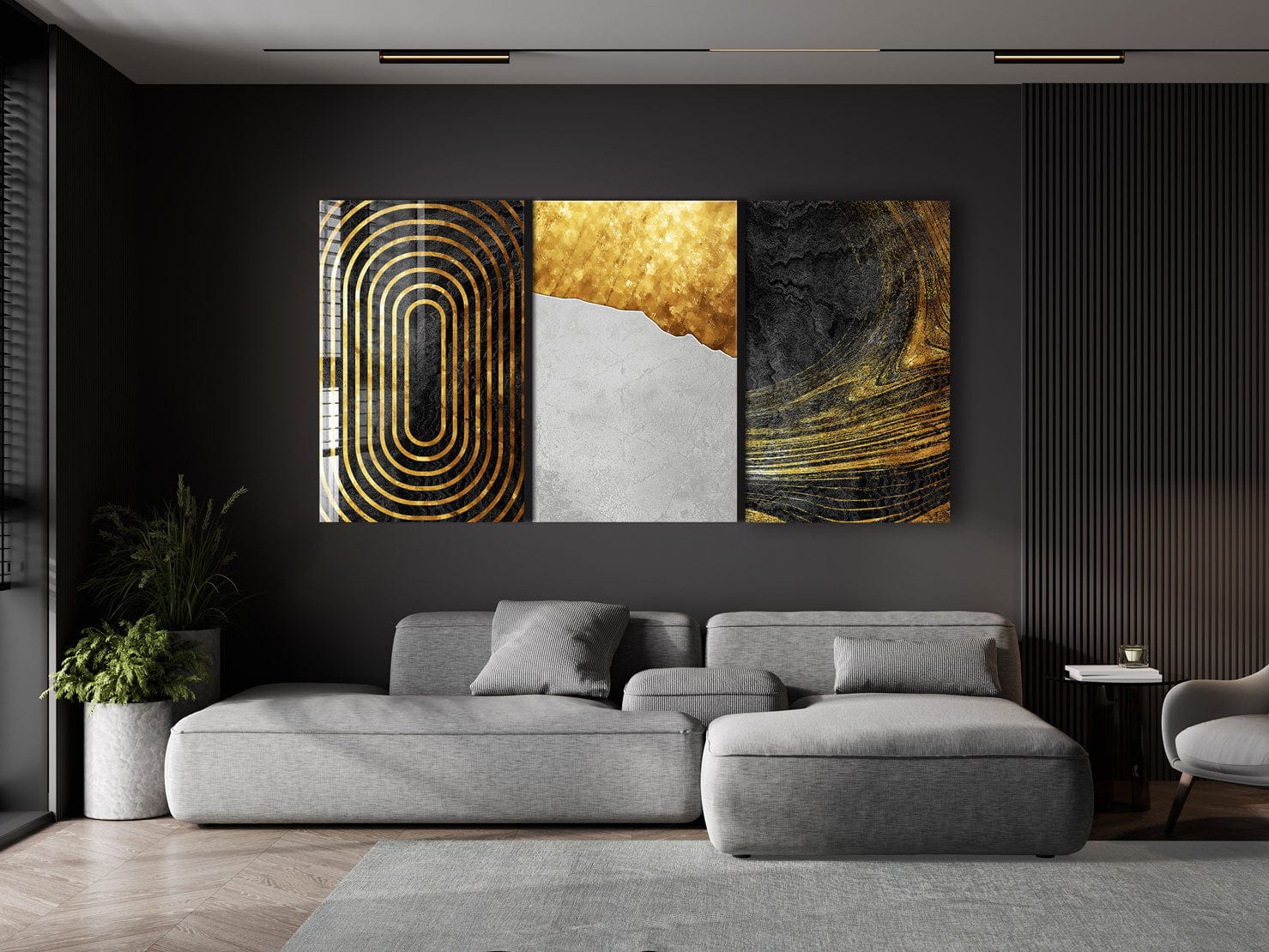 Artronauts Glass Print Black & Golden Abstract II - Trinity