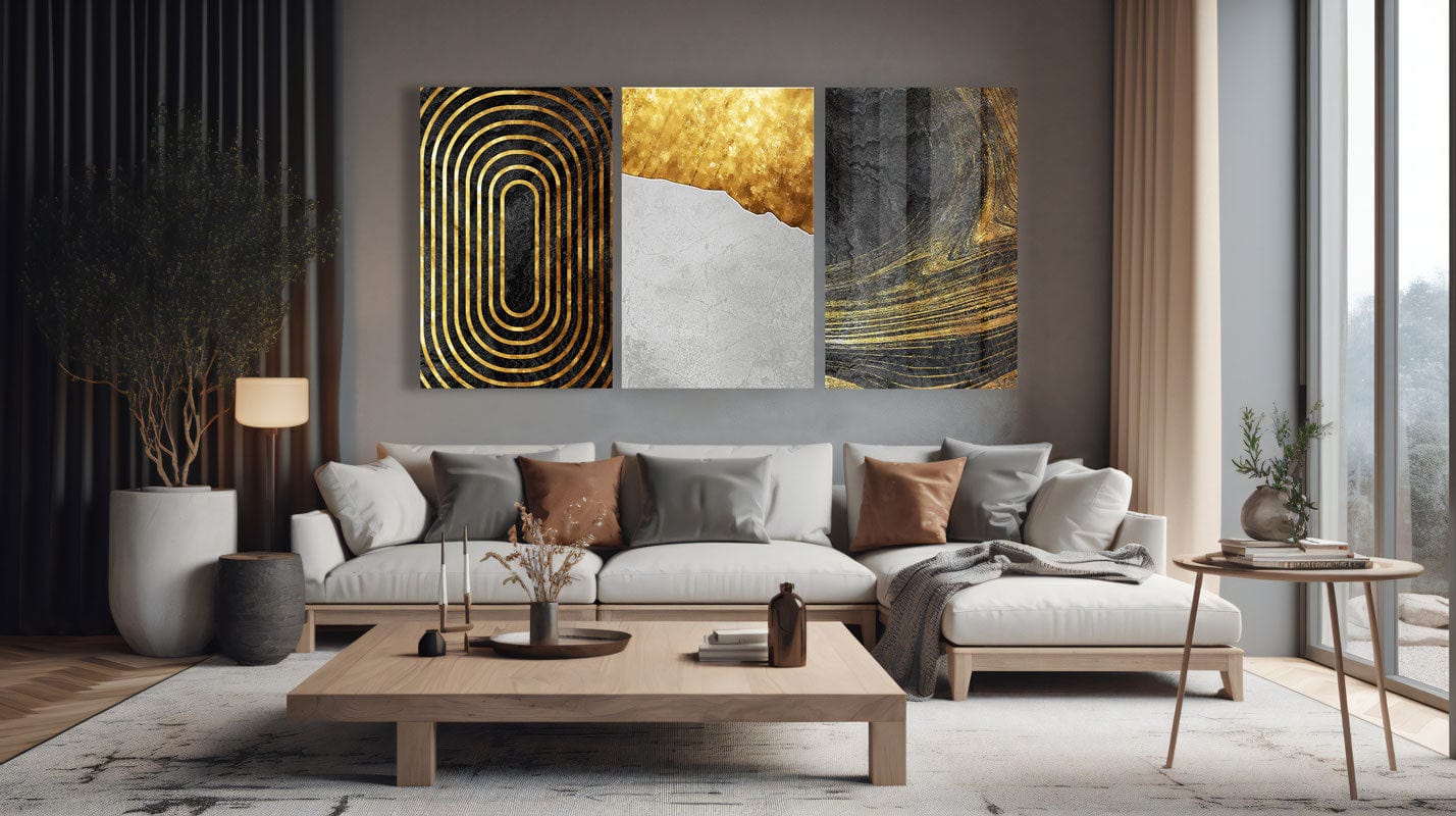 Artronauts Glass Print Black & Golden Abstract II - Trinity