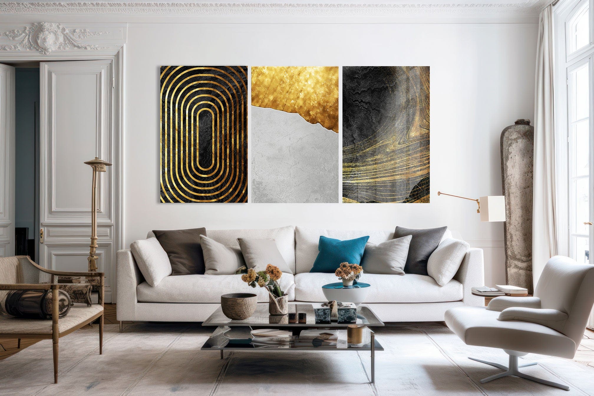 Artronauts Glass Print Black & Golden Abstract II - Trinity