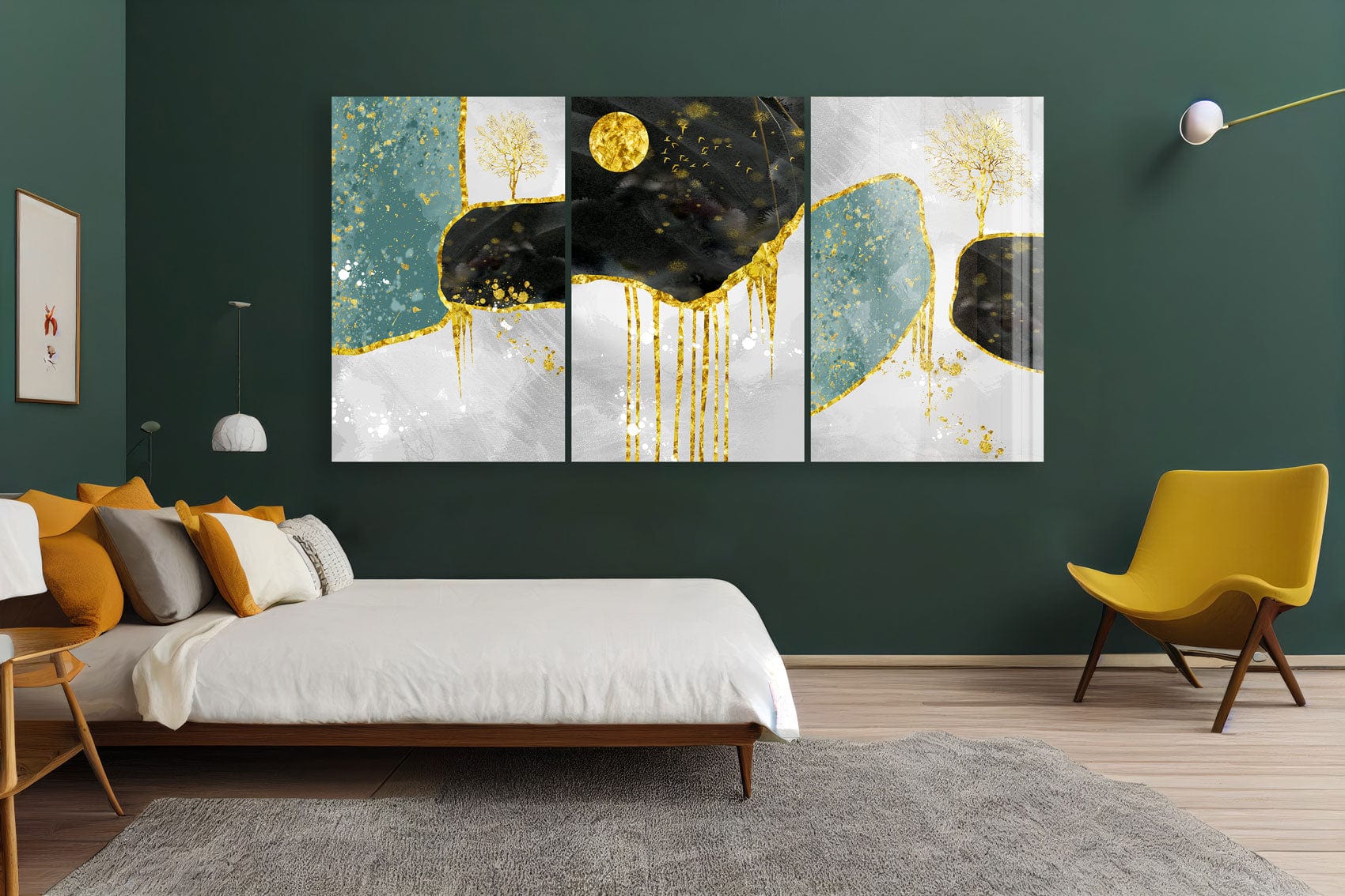 Artronauts Glass Print Golden Tree Abstract - Trinity