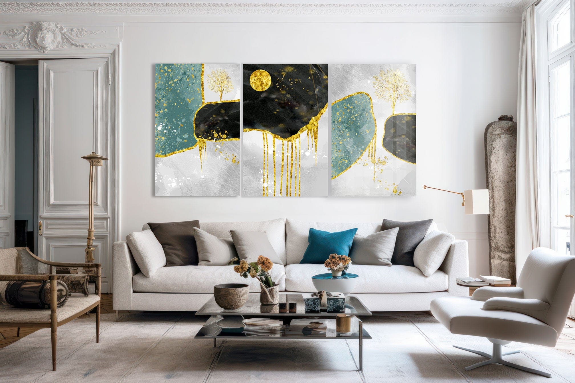 Artronauts Glass Print Golden Tree Abstract - Trinity