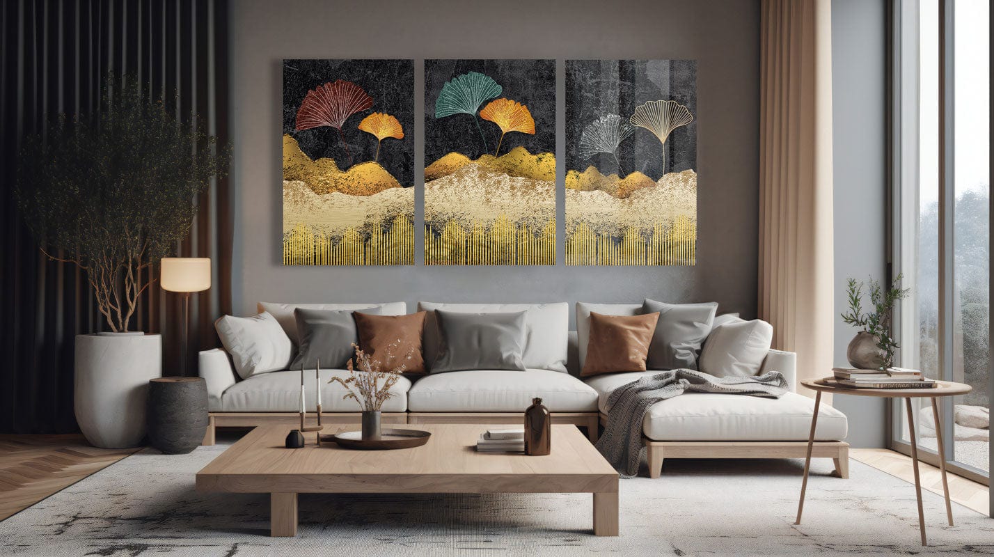 Artronauts Glass Print Golden Tree Abstract - Trinity