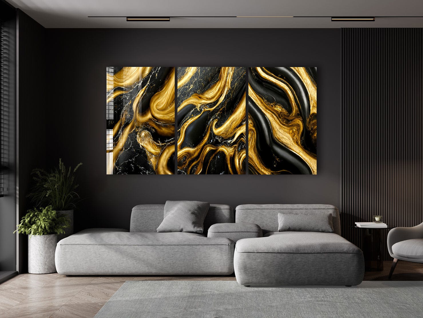 Artronauts Glass Print Golden & Black Abstract - Trinity