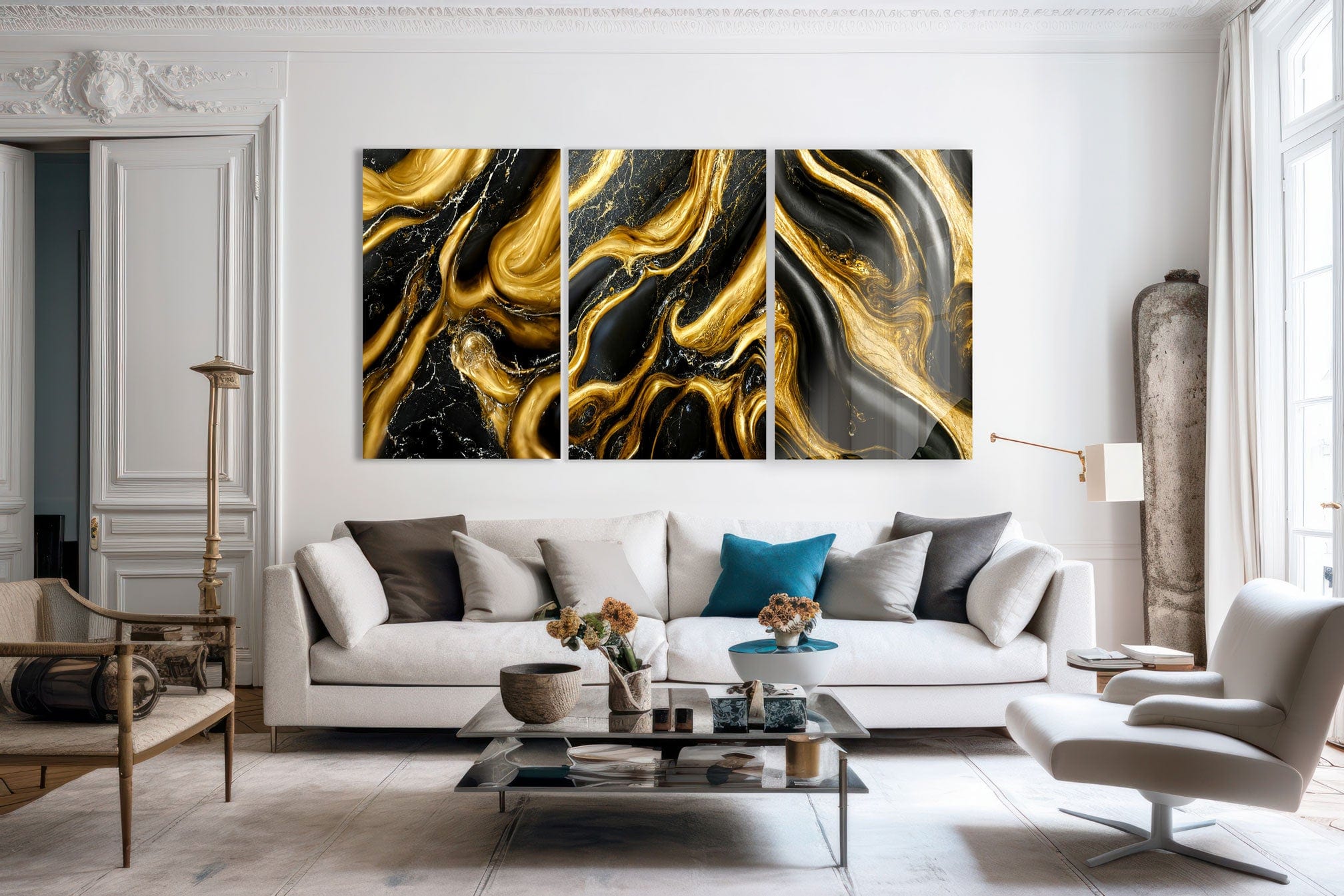 Artronauts Glass Print Golden & Black Abstract - Trinity
