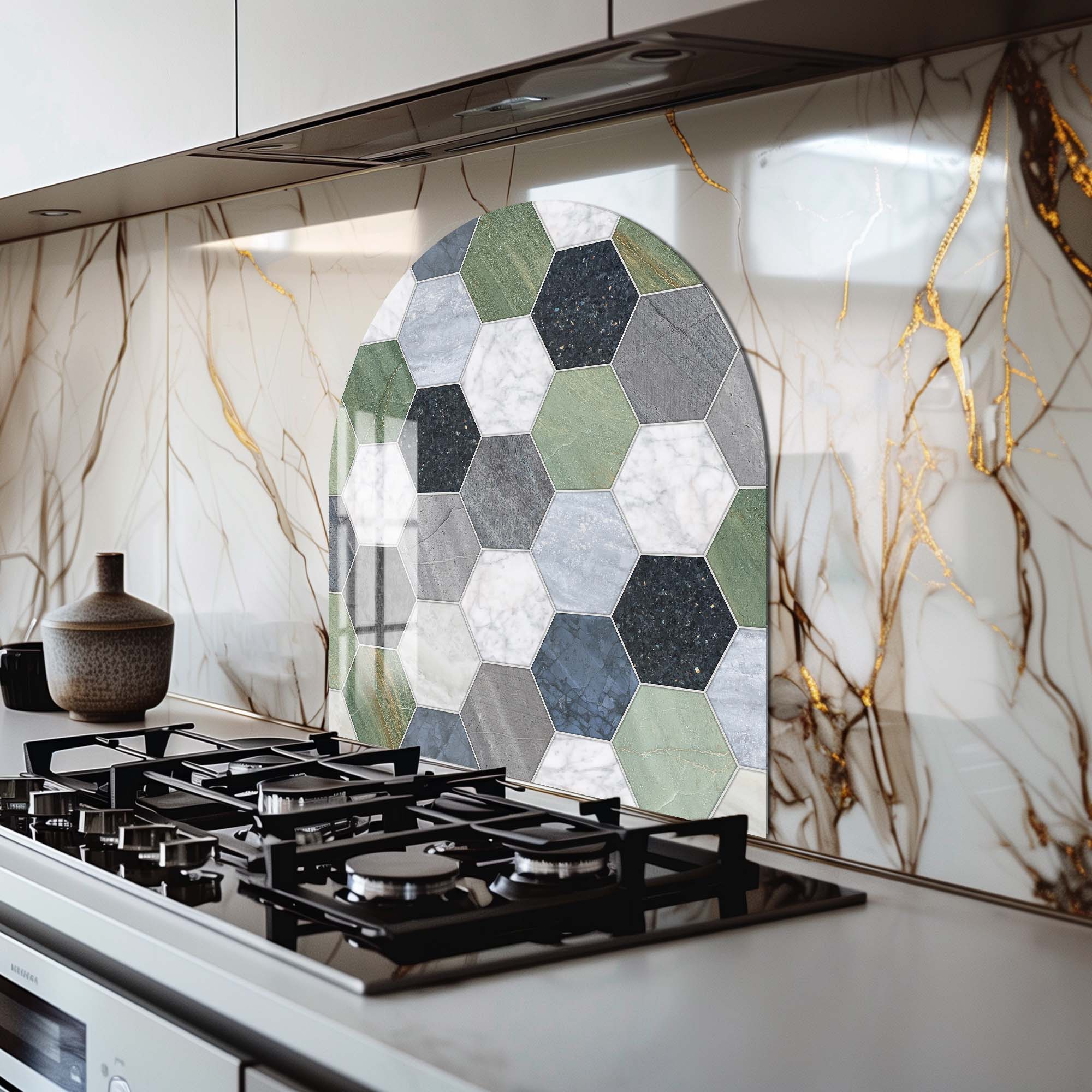 Artronauts Glass Print Green Hexagons - Glass Splashback