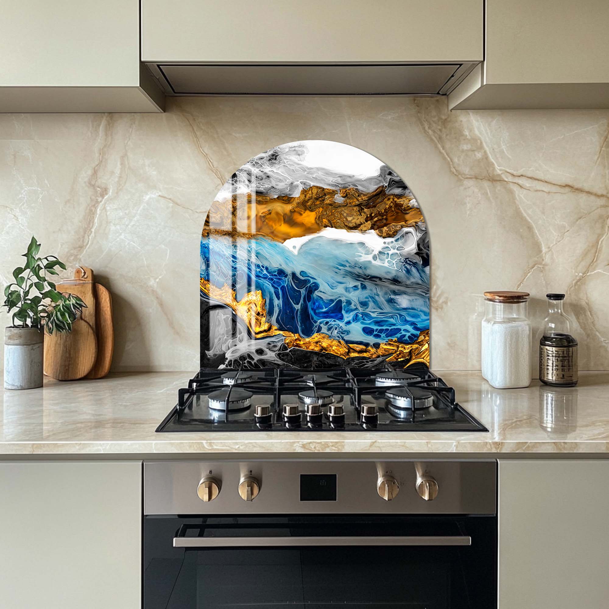 Artronauts Glass Print Gold & Blue Marble - Glass Splashback