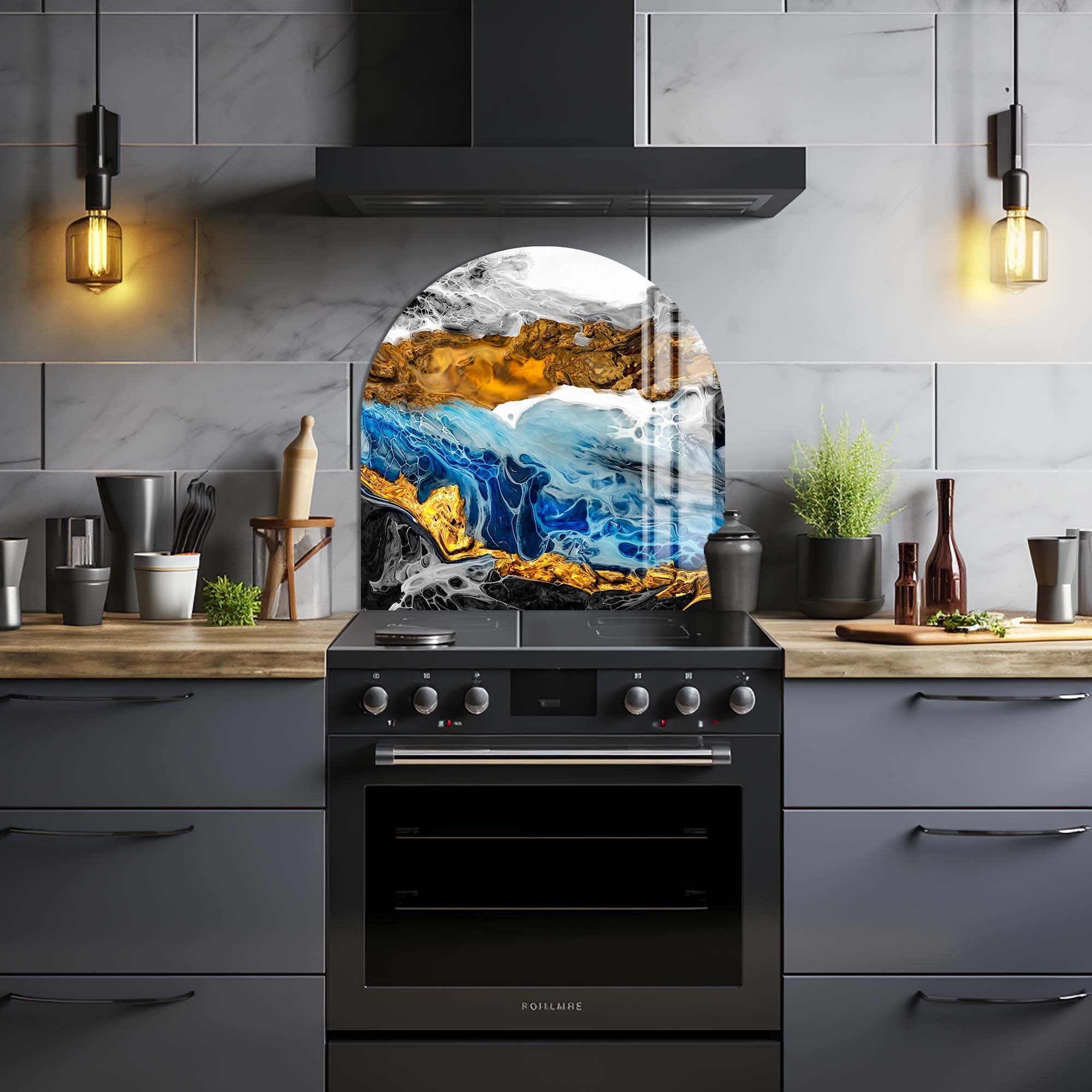 Artronauts Glass Print Gold & Blue Marble - Glass Splashback