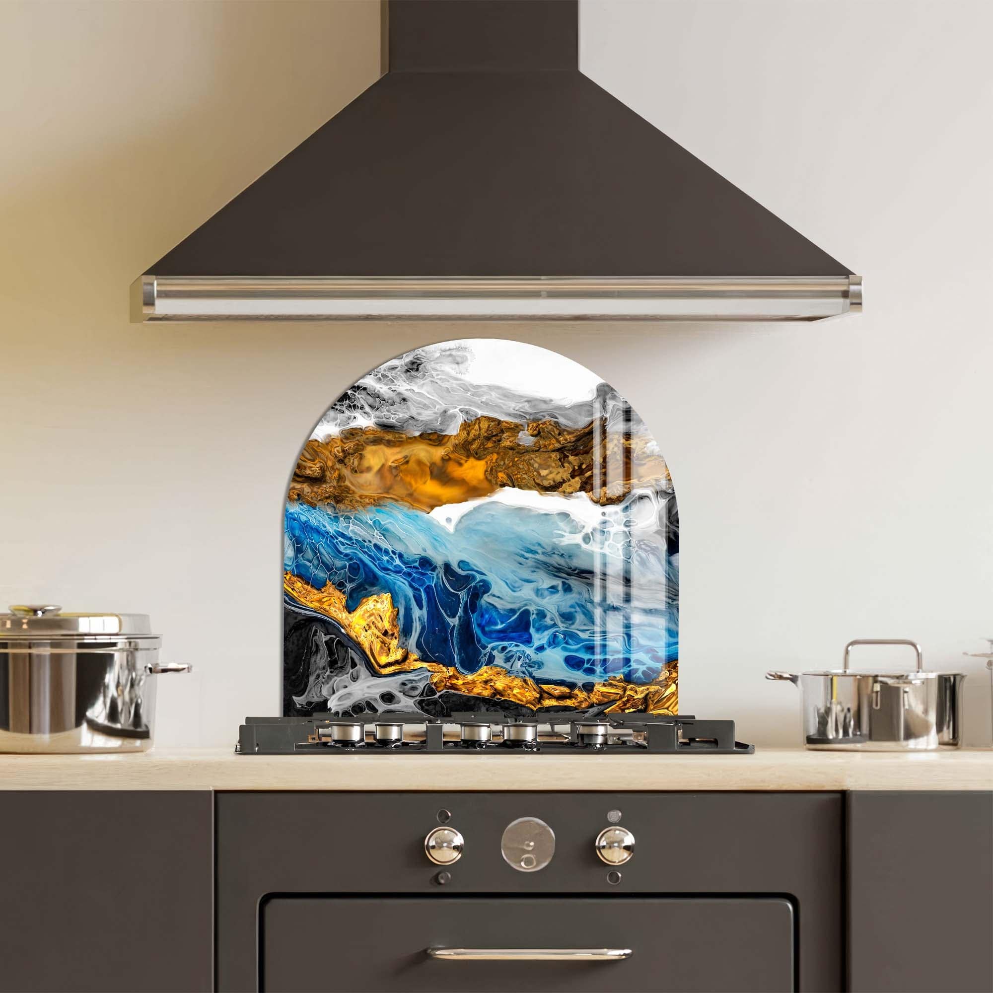 Artronauts Glass Print Gold & Blue Marble - Glass Splashback