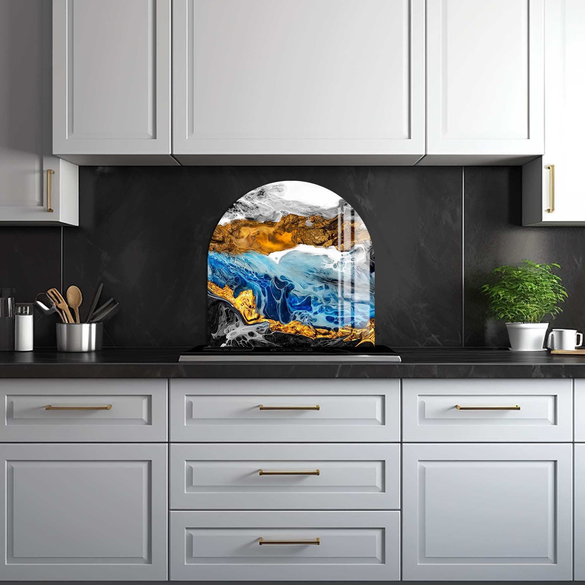 Artronauts Glass Print Gold & Blue Marble - Glass Splashback