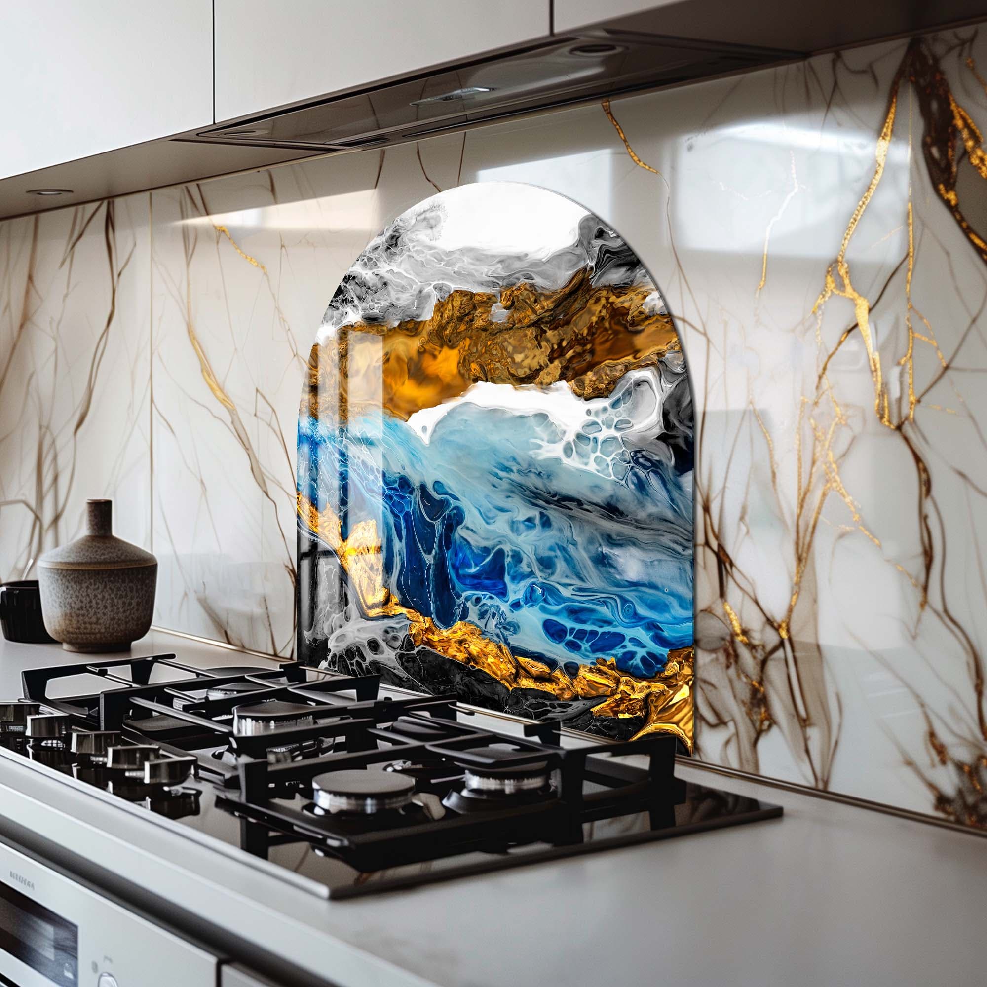 Artronauts Glass Print Gold & Blue Marble - Glass Splashback