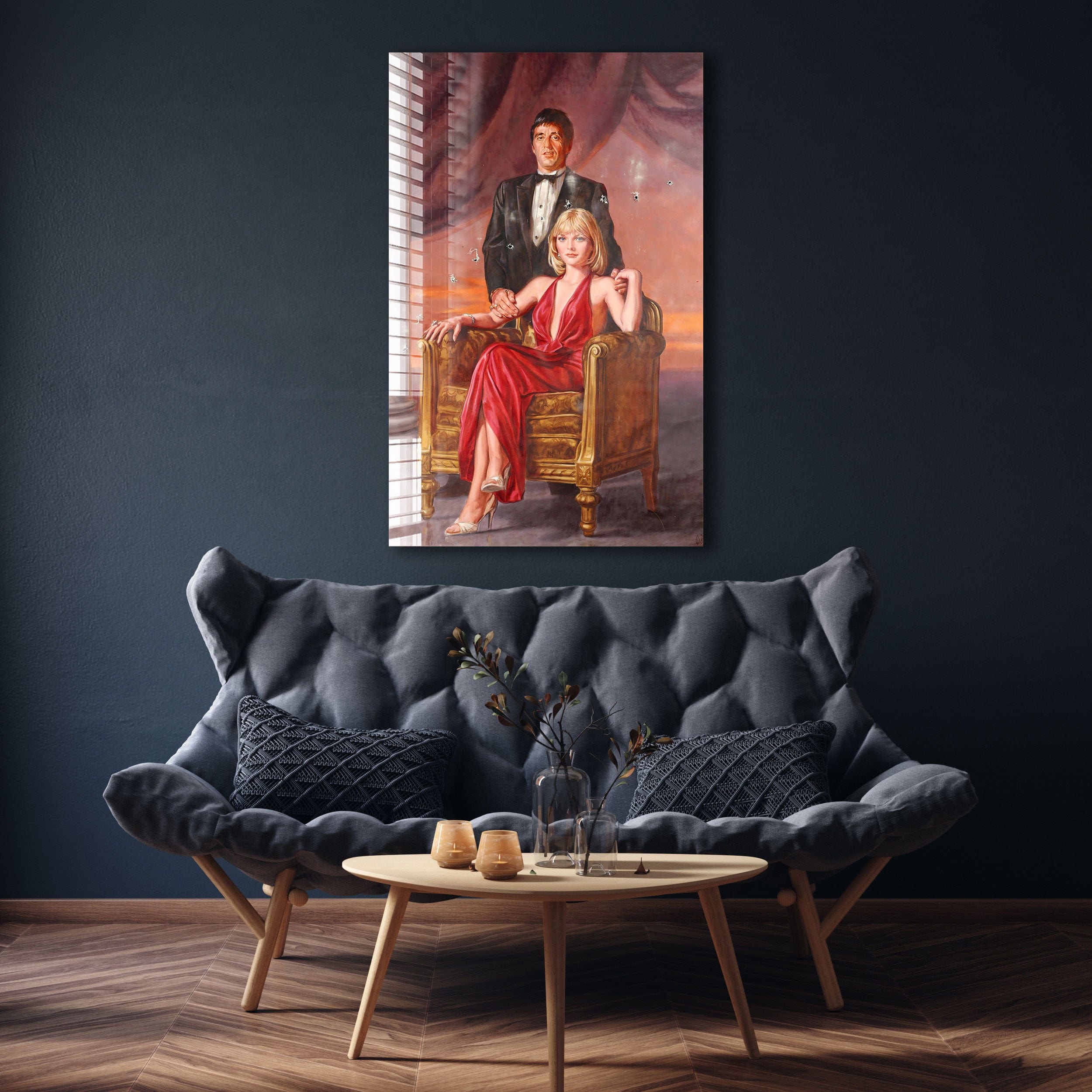 Artronauts Glass Print Tony Montana & Elvira Hancock - Scarface