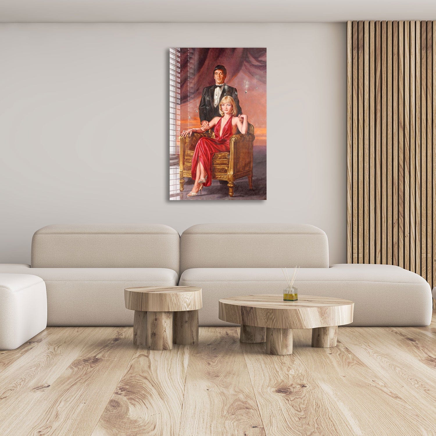 Artronauts Glass Print Tony Montana & Elvira Hancock - Scarface