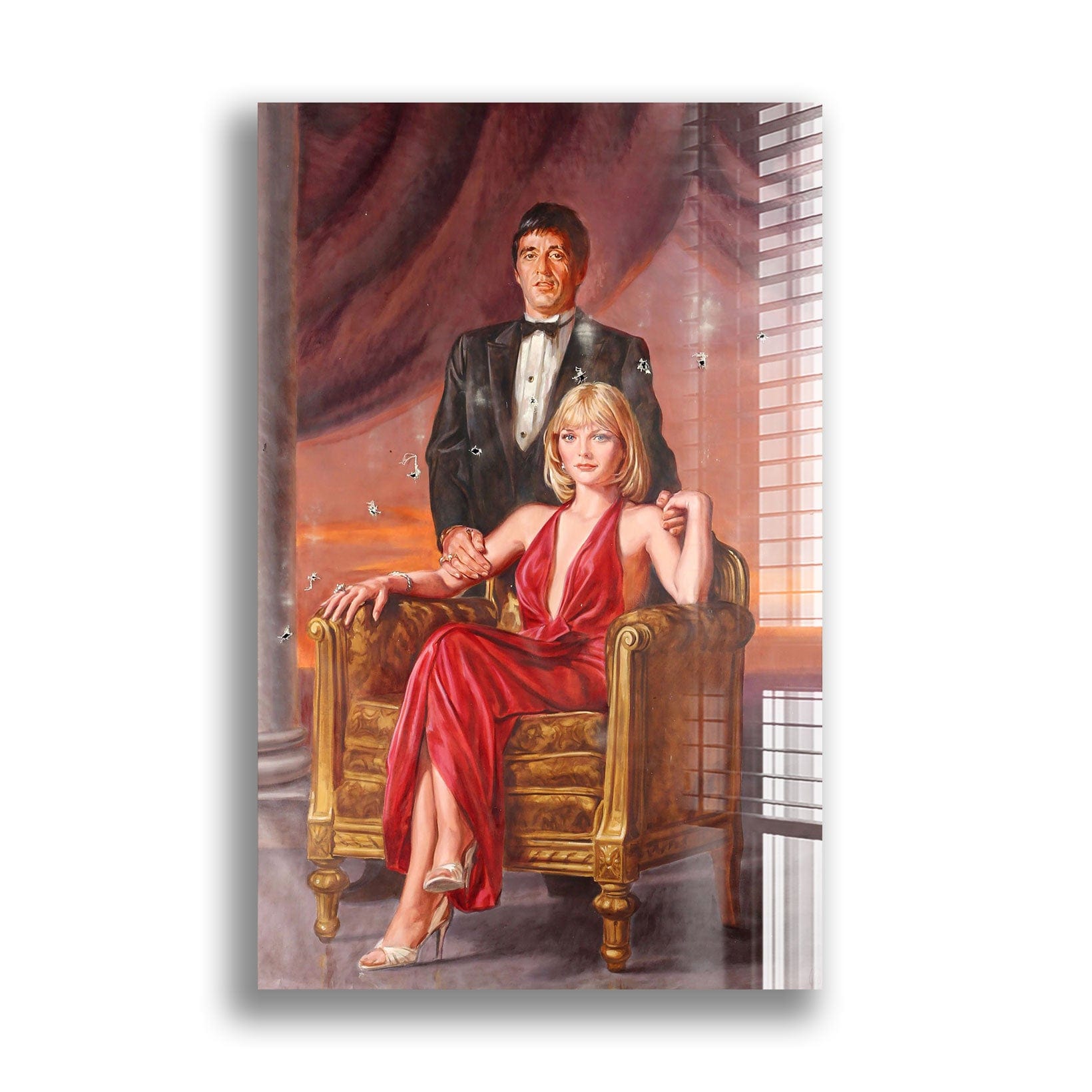 Artronauts Glass Print Tony Montana & Elvira Hancock - Scarface