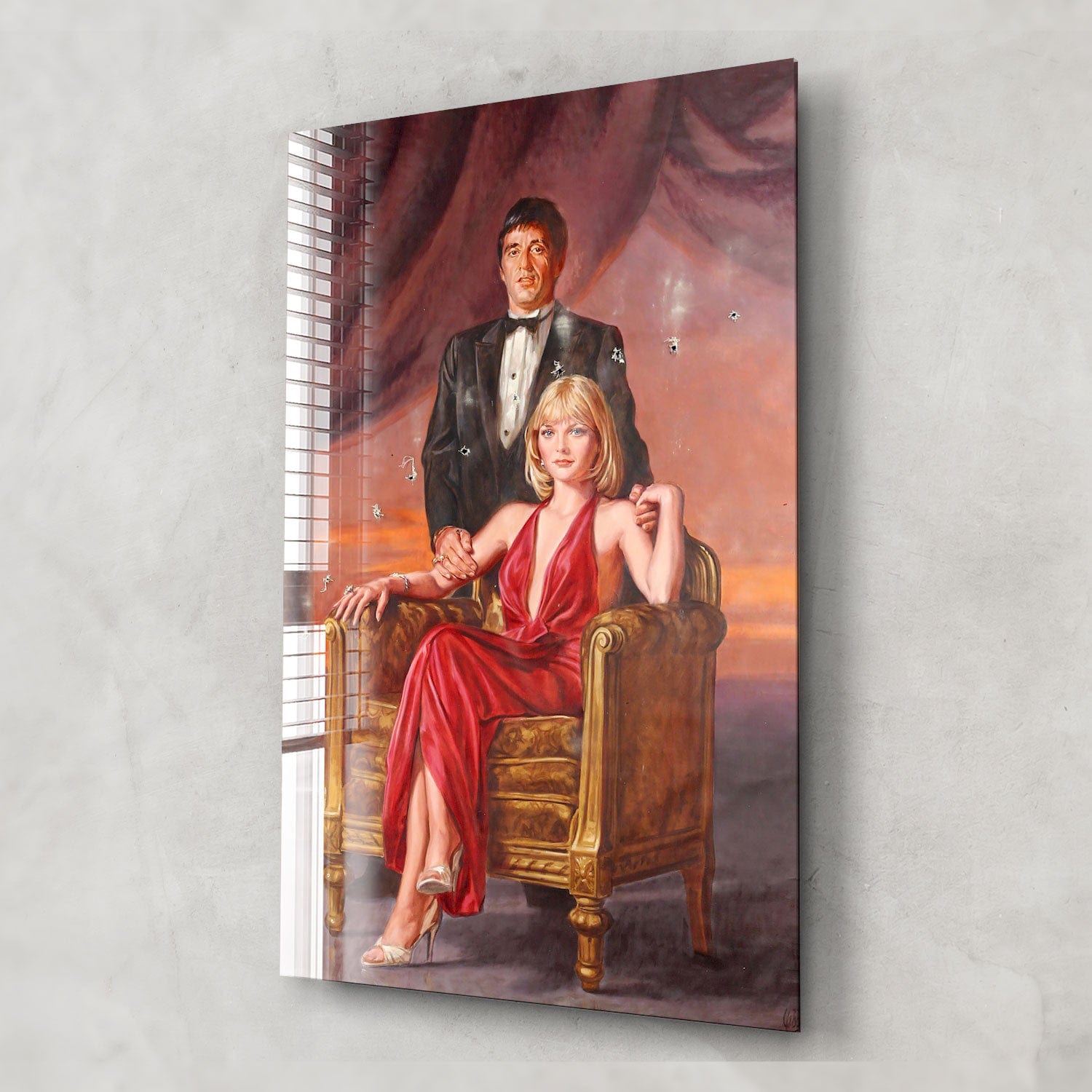 Artronauts Glass Print Tony Montana & Elvira Hancock - Scarface
