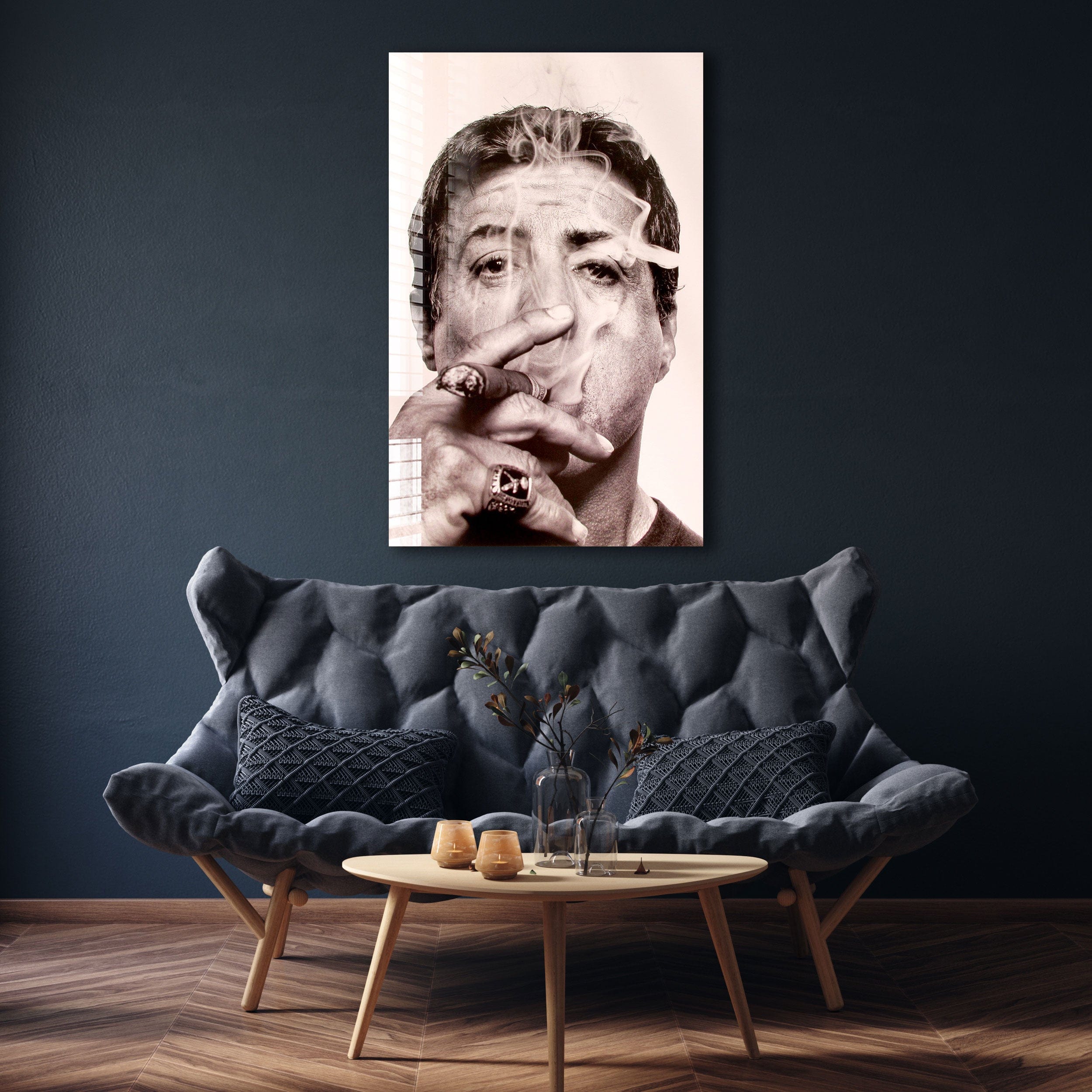 Artronauts Glass Print Sylvester Stallone Smoking Cigar