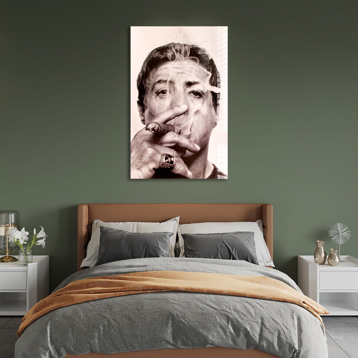 Artronauts Glass Print Sylvester Stallone Smoking Cigar