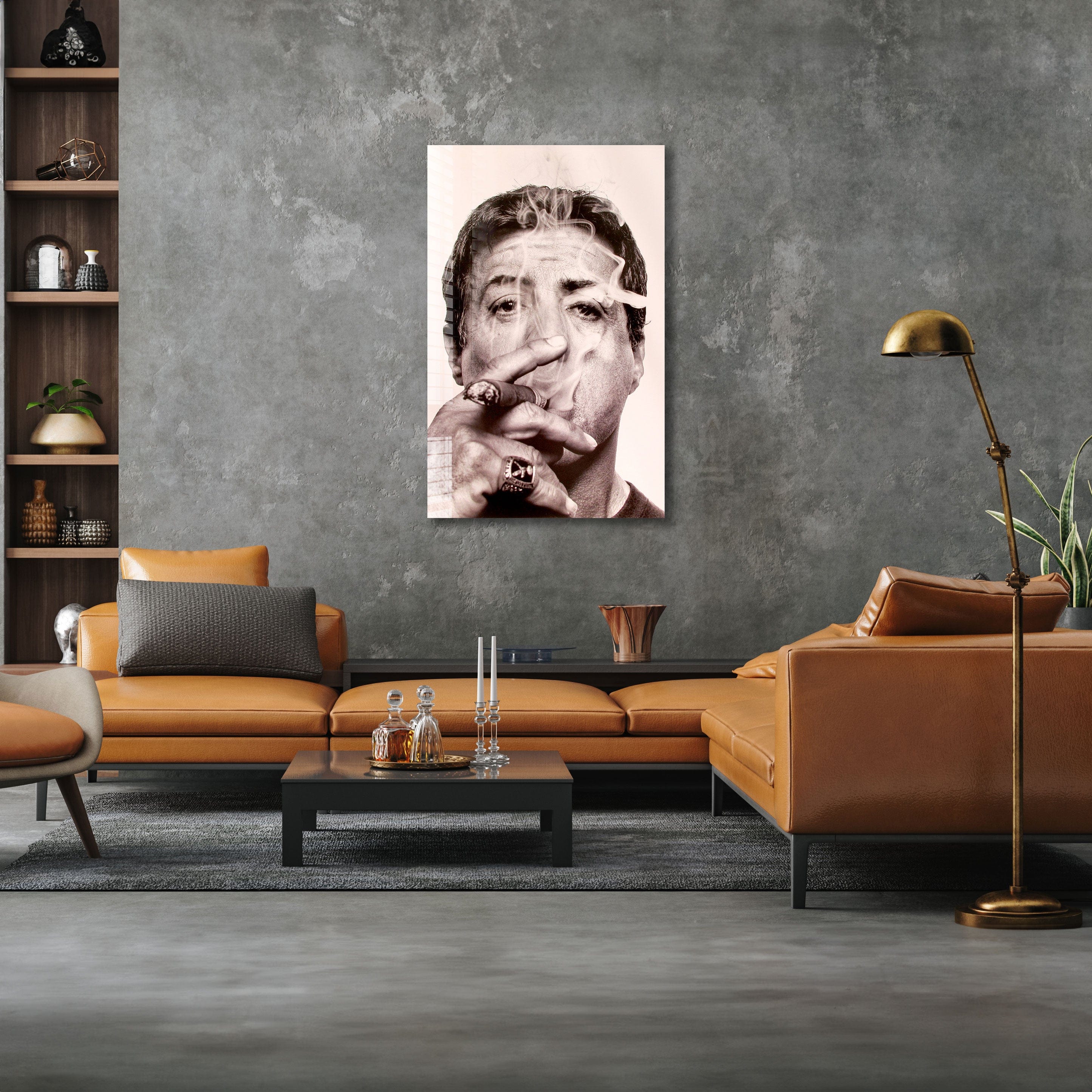 Artronauts Glass Print Sylvester Stallone Smoking Cigar