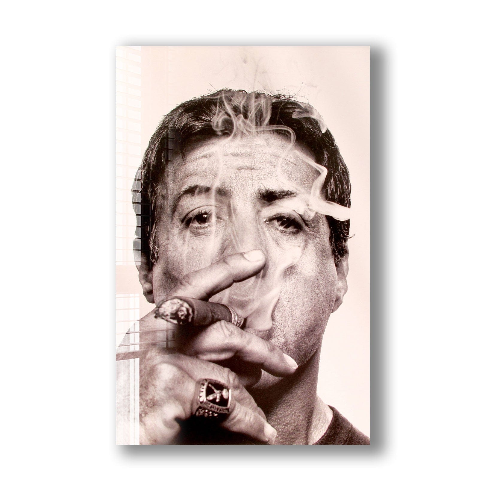 Artronauts Glass Print Sylvester Stallone Smoking Cigar