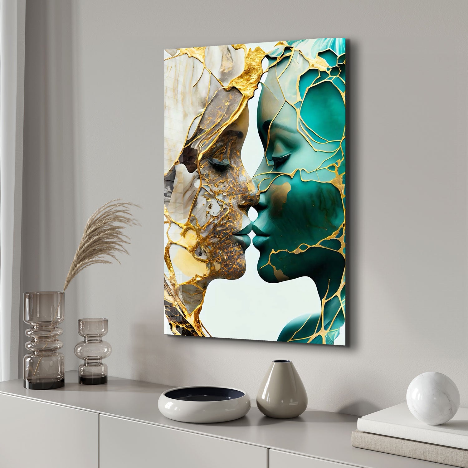 Abstract Kissers - Tempered Glass Wall Art