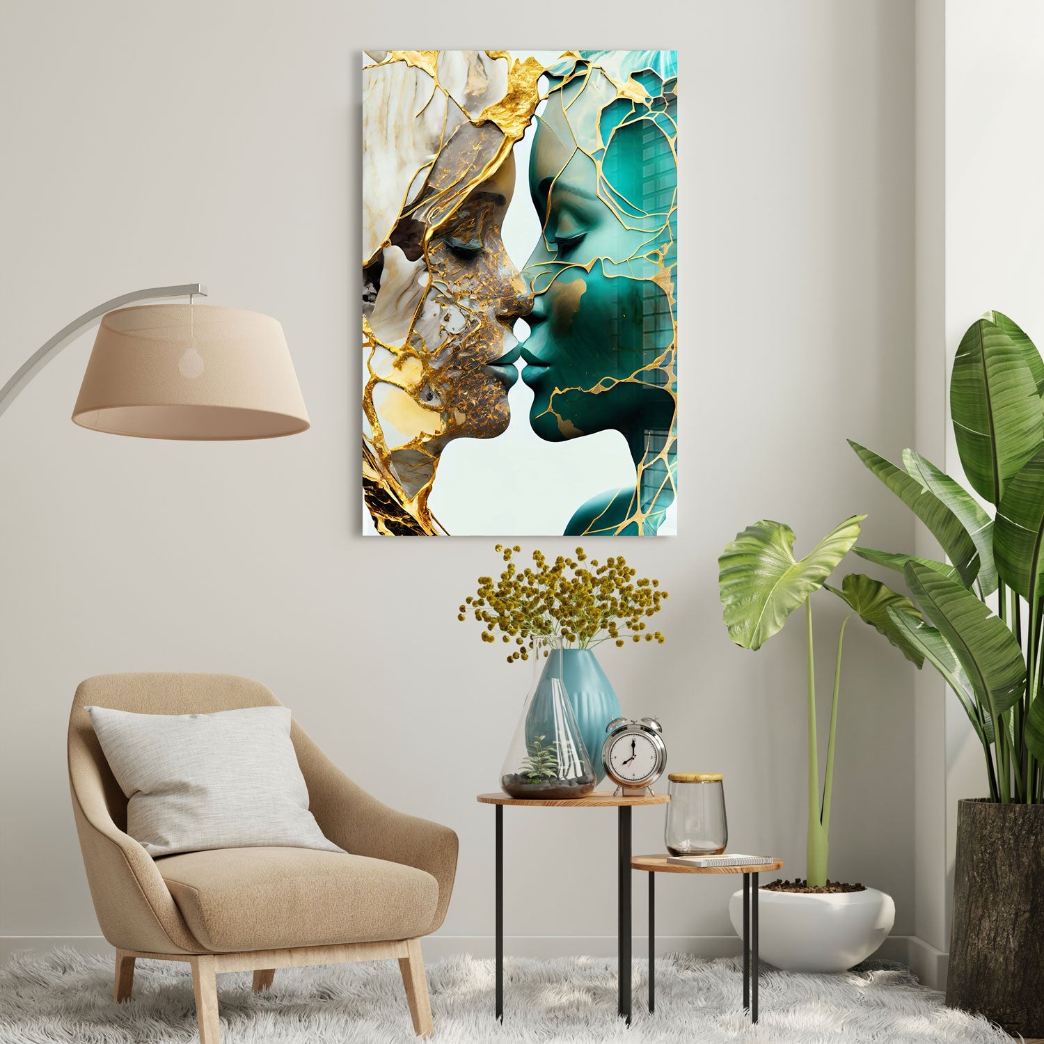 Abstract Kissers - Tempered Glass Wall Art