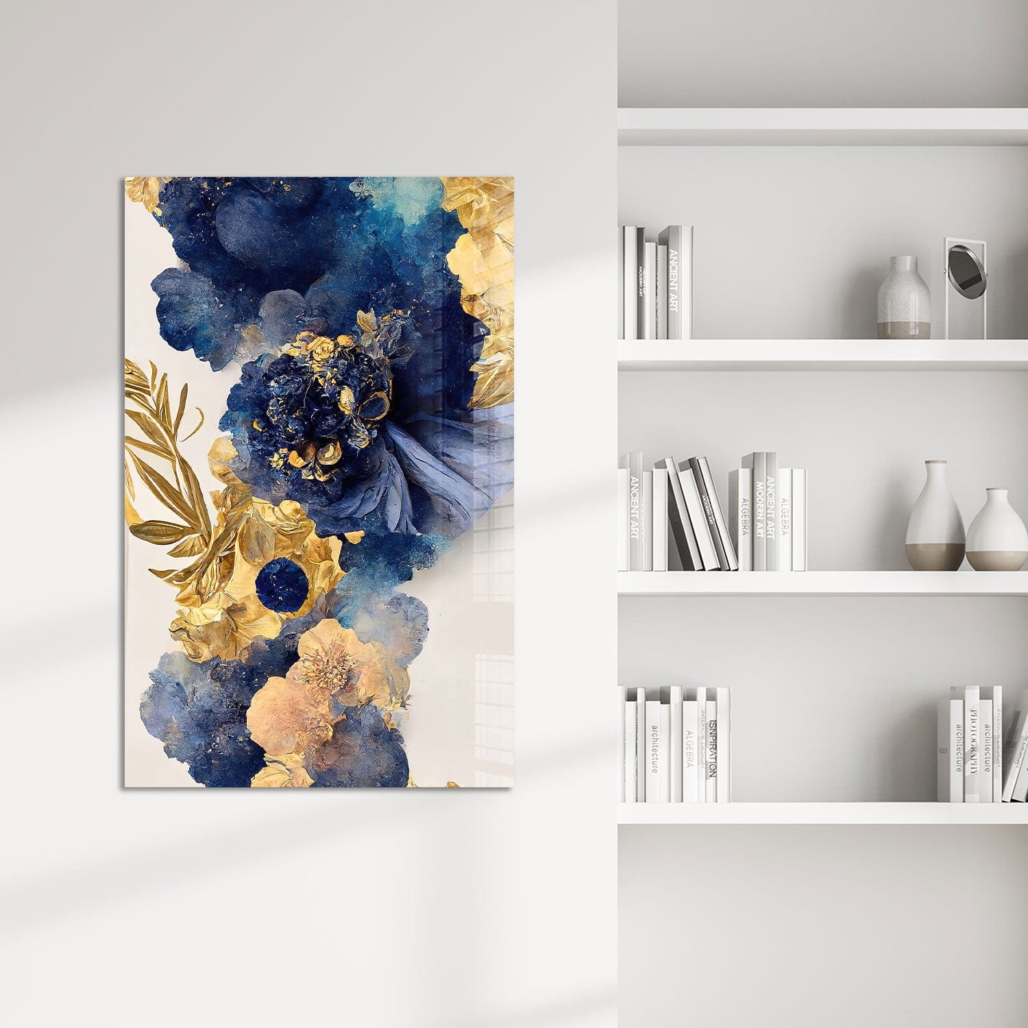Artronauts Glass Print Abstract Blue&Gold Flower - Tempered Glass Wall Art