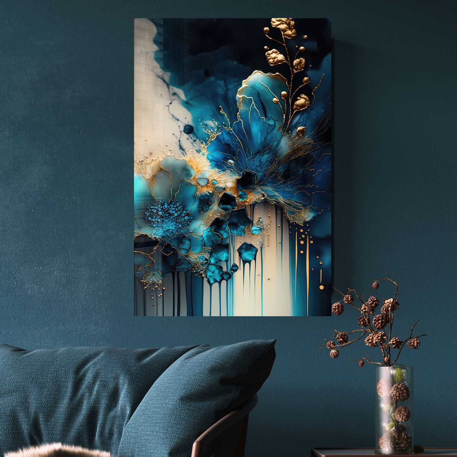 Abstract Blueish - Tempered Glass Wall Art