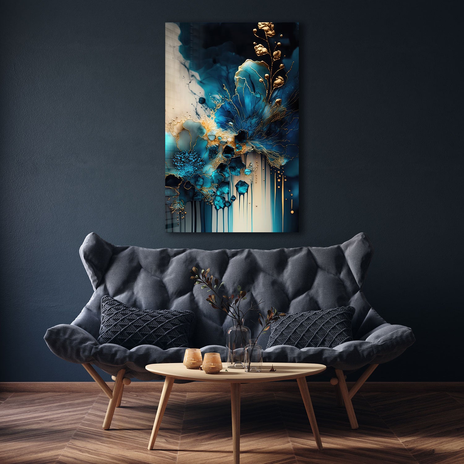 Abstract Blueish - Tempered Glass Wall Art