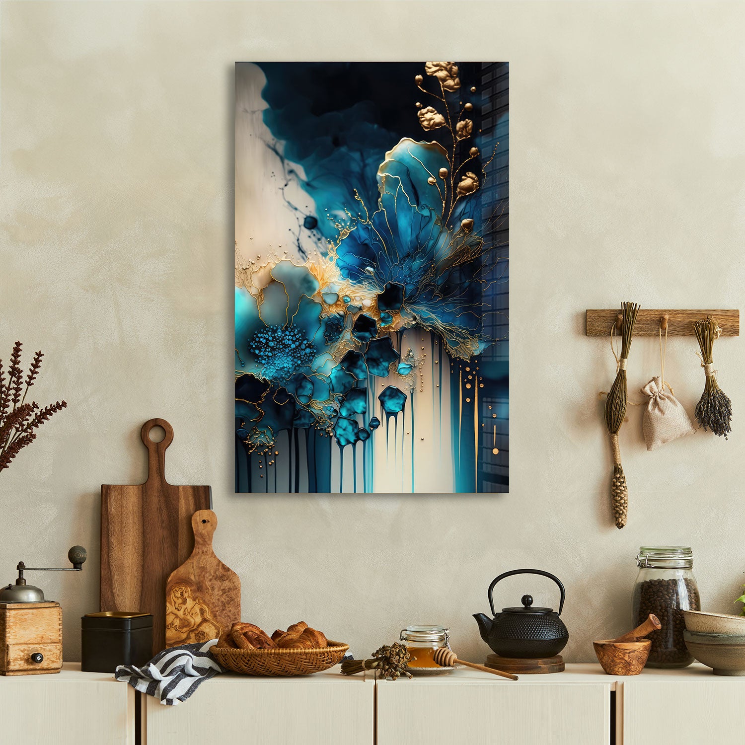 Abstract Blueish - Tempered Glass Wall Art