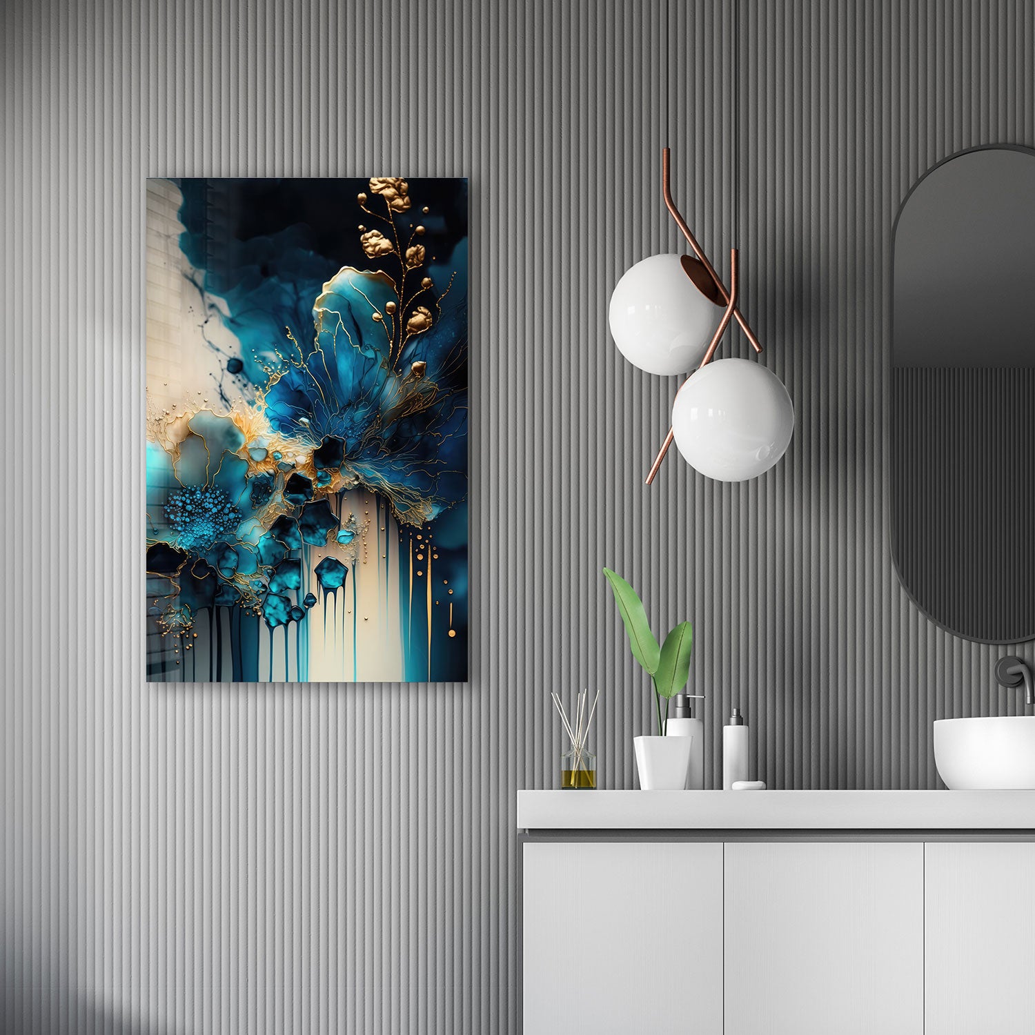 Abstract Blueish - Tempered Glass Wall Art