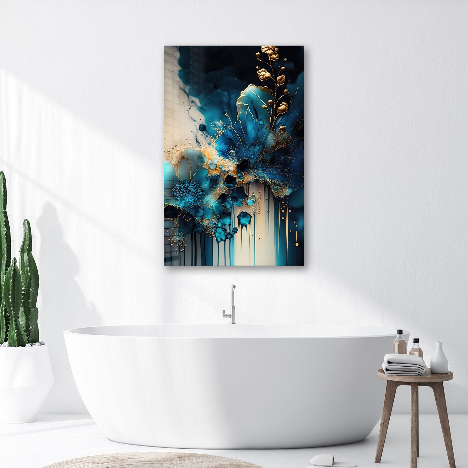 Abstract Blueish - Tempered Glass Wall Art