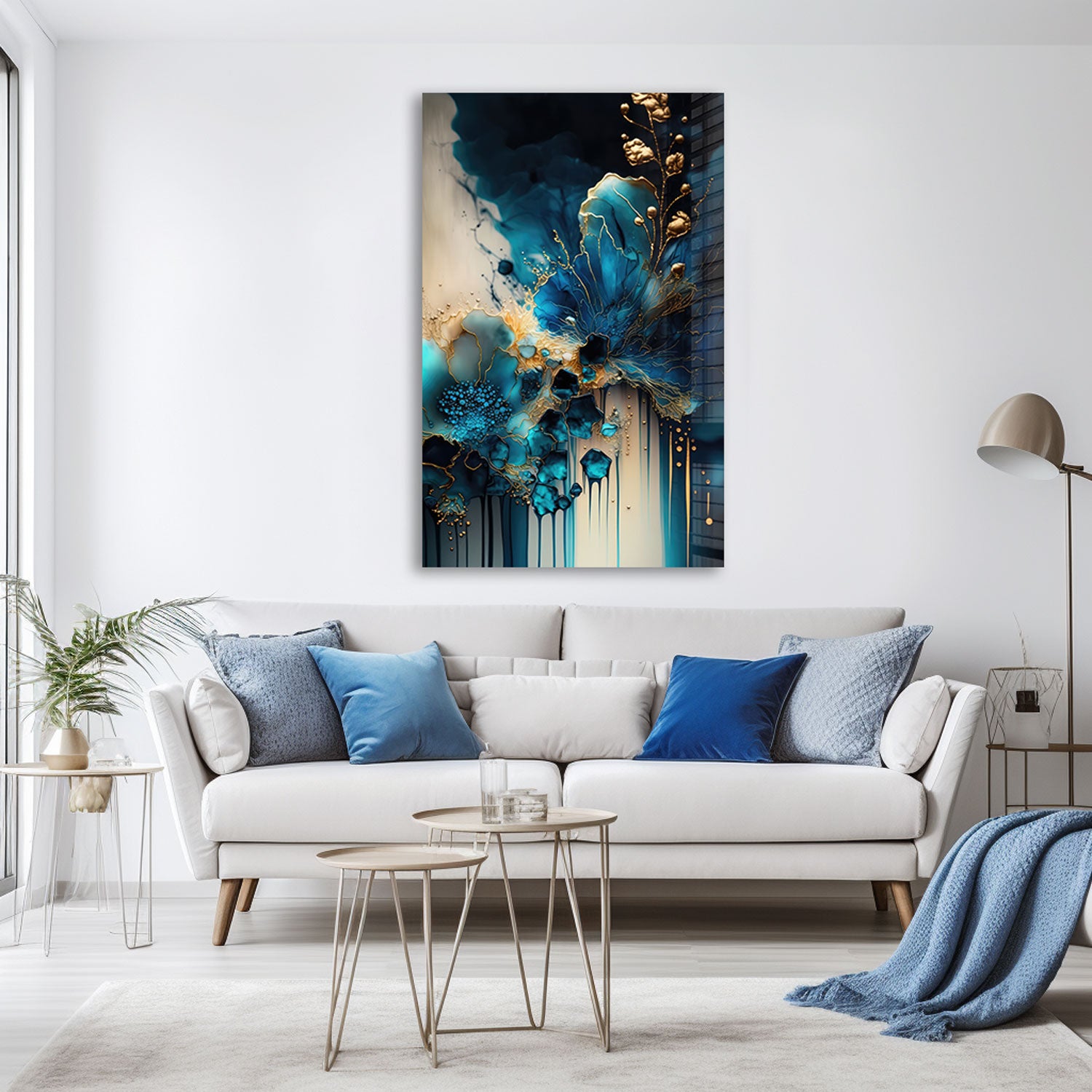 Abstract Blueish - Tempered Glass Wall Art