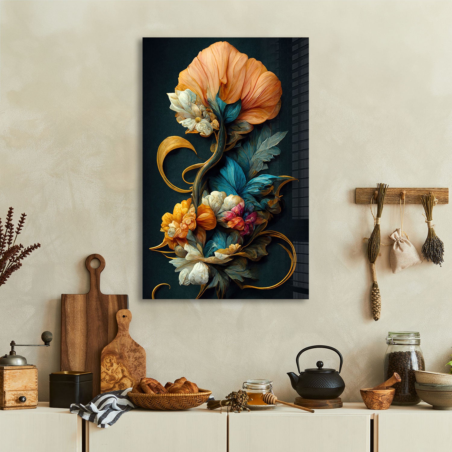 Vintage Flowers - Tempered Glass Wall Art