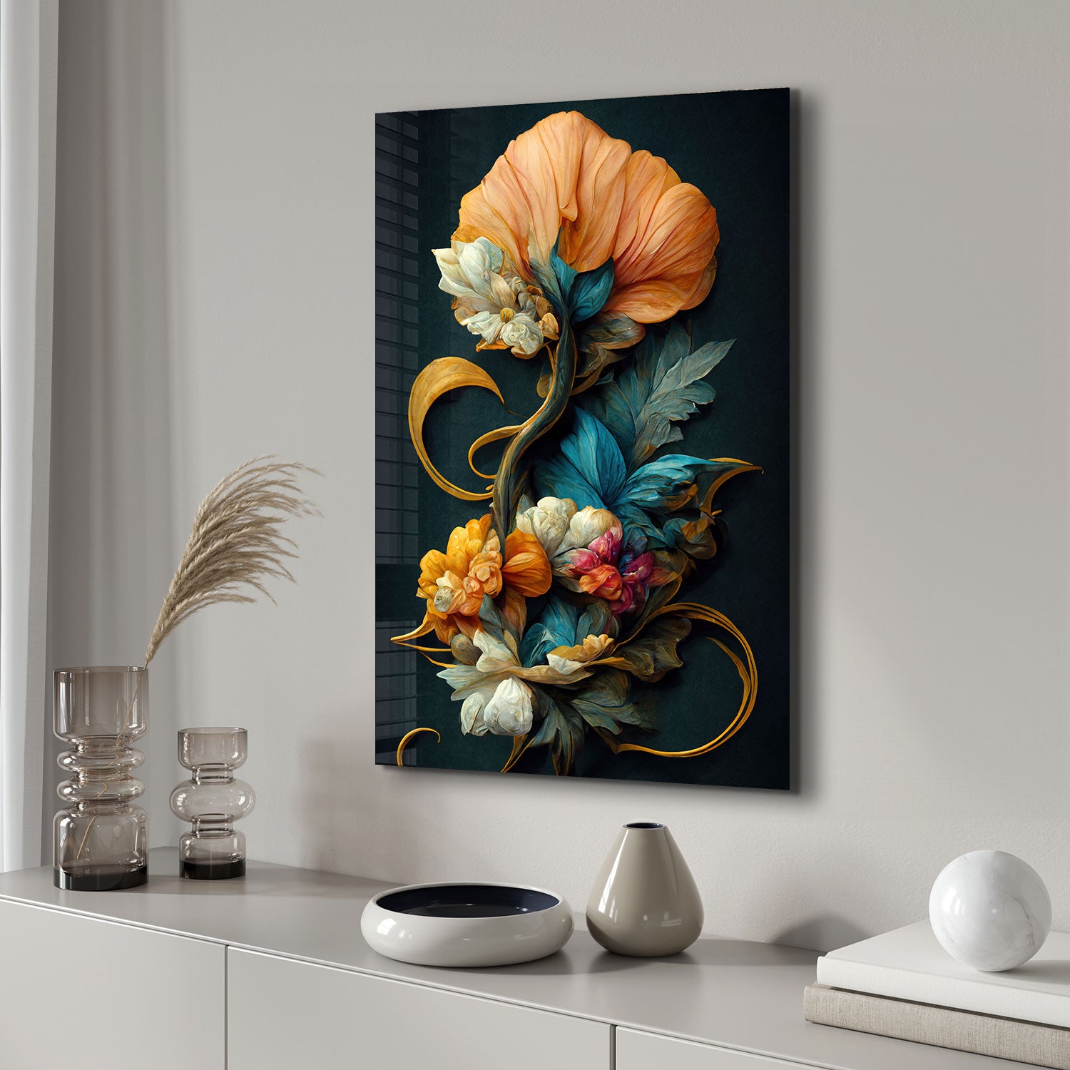 Vintage Flowers - Tempered Glass Wall Art