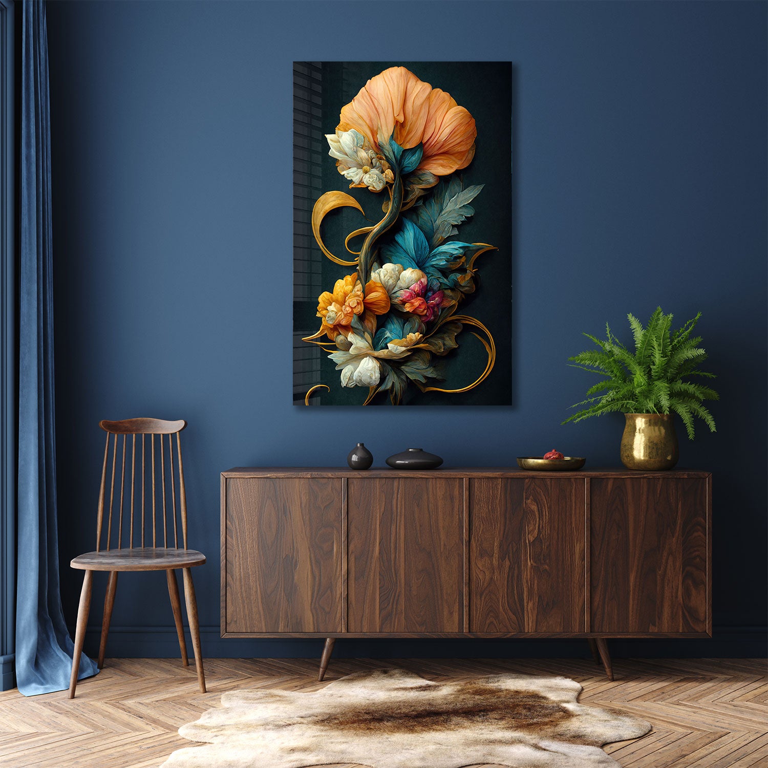 Vintage Flowers - Tempered Glass Wall Art