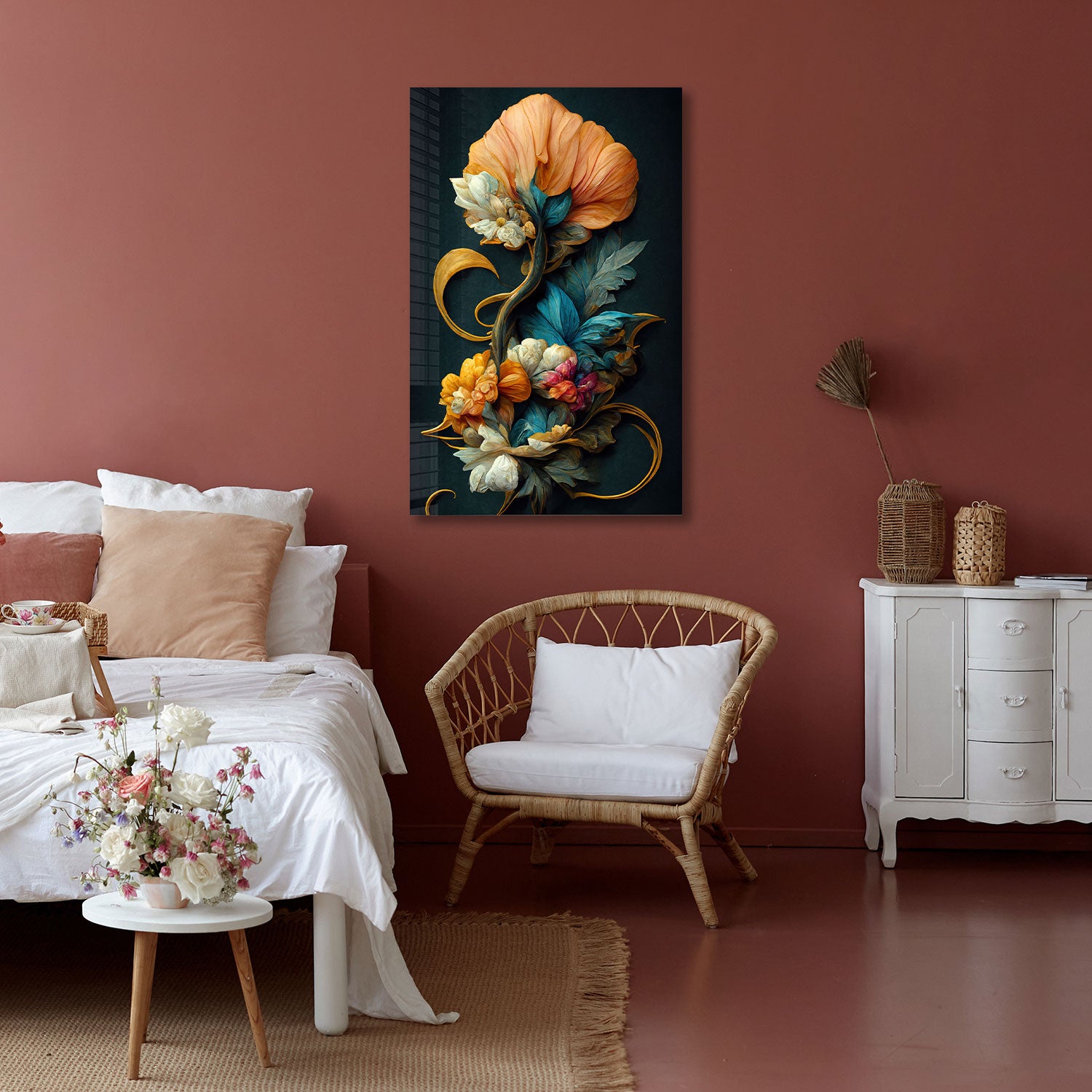 Vintage Flowers - Tempered Glass Wall Art